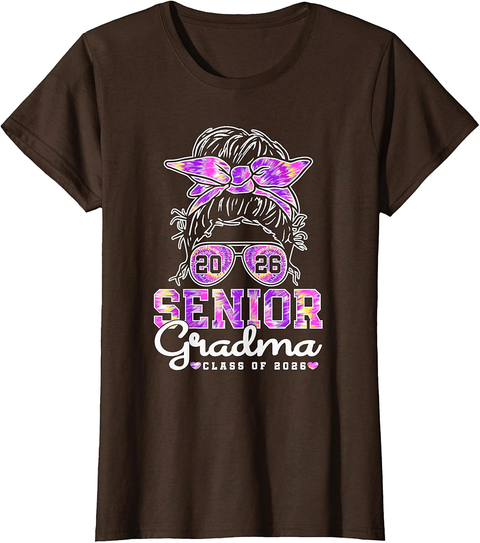 Senior Grandma Class of 2026 T-shirt | Messy Bun Tie-Dye Tee