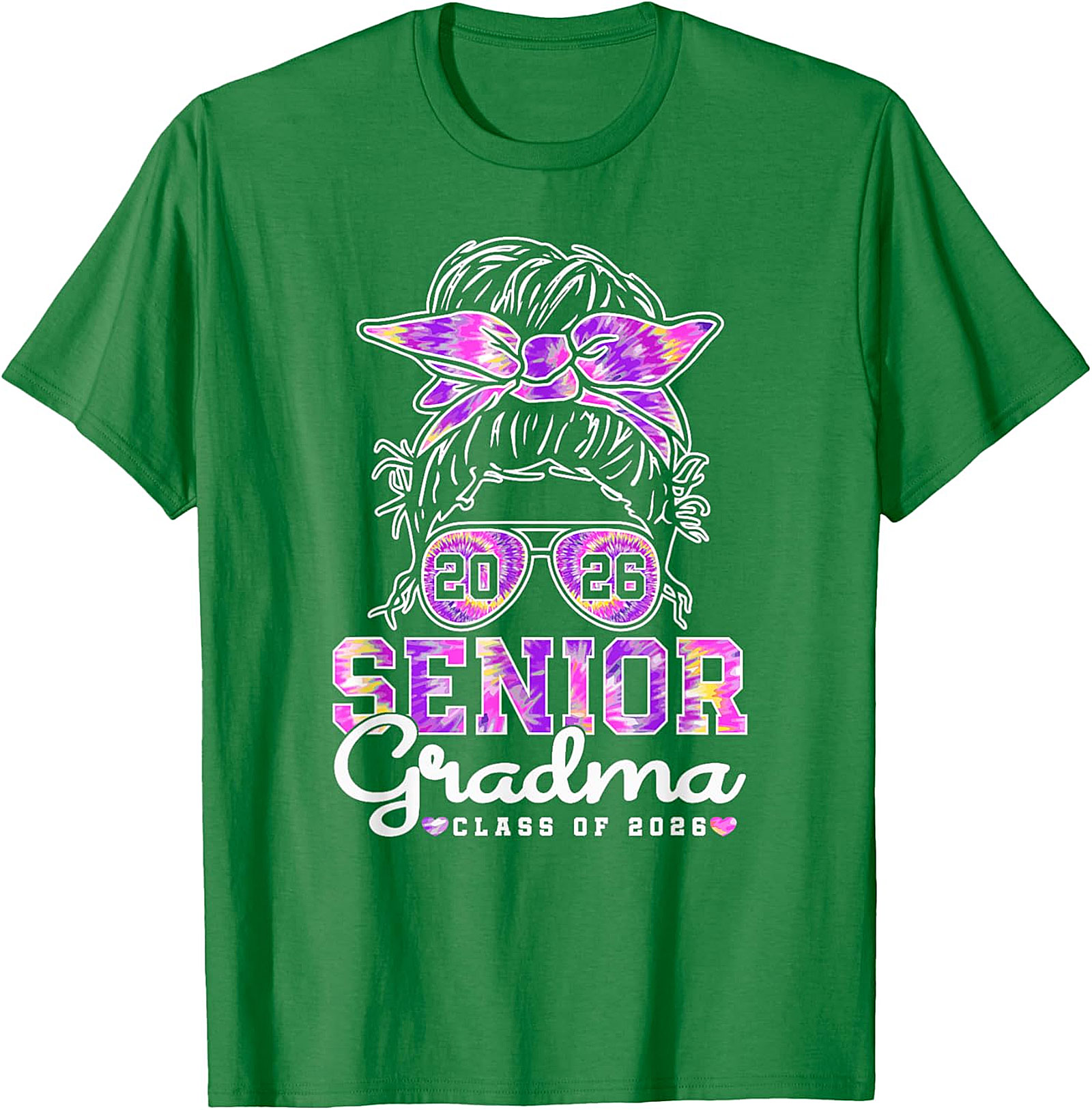 Senior Grandma Class of 2026 T-shirt | Messy Bun Tie-Dye Tee