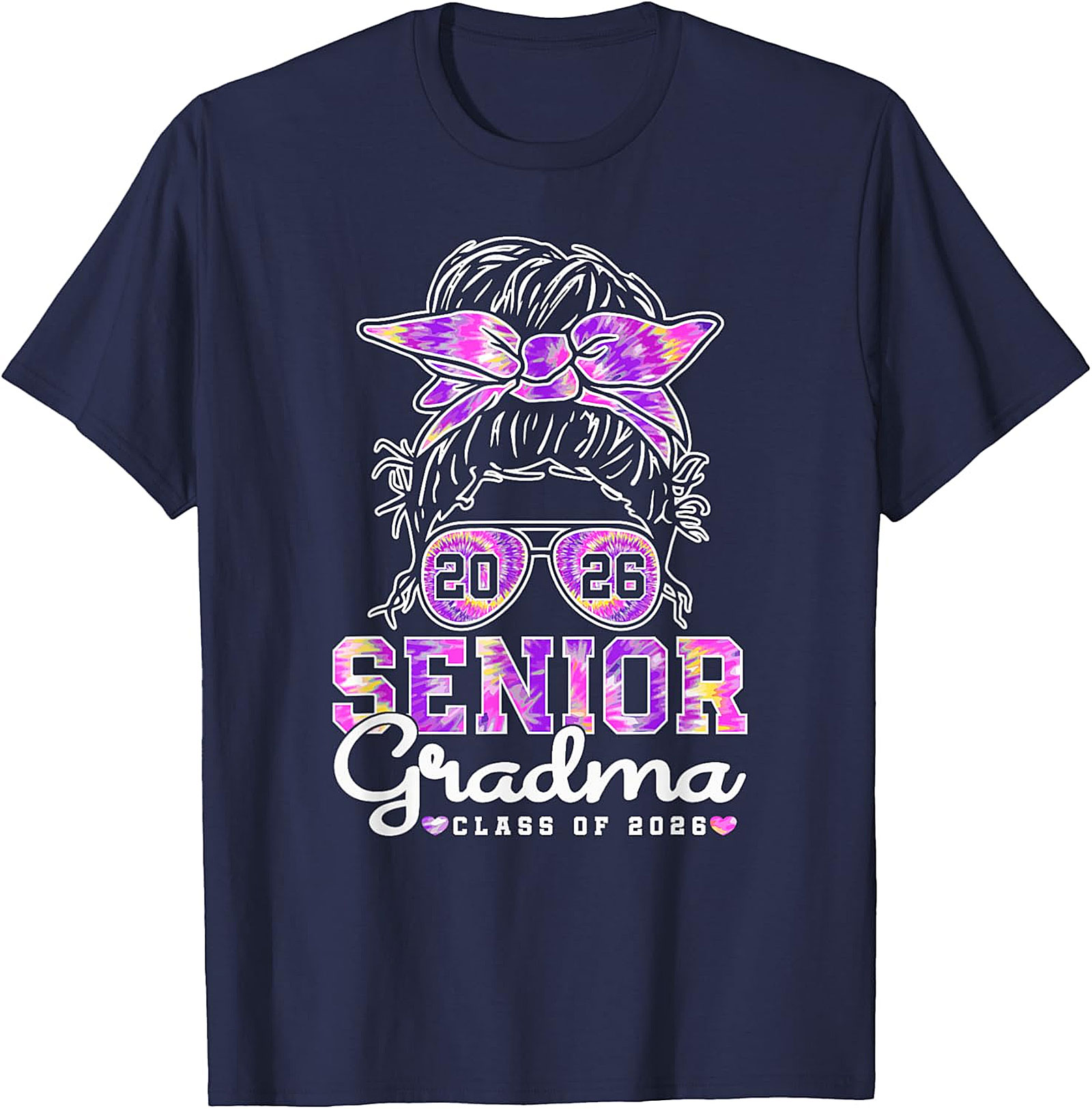 Senior Grandma Class of 2026 T-shirt | Messy Bun Tie-Dye Tee