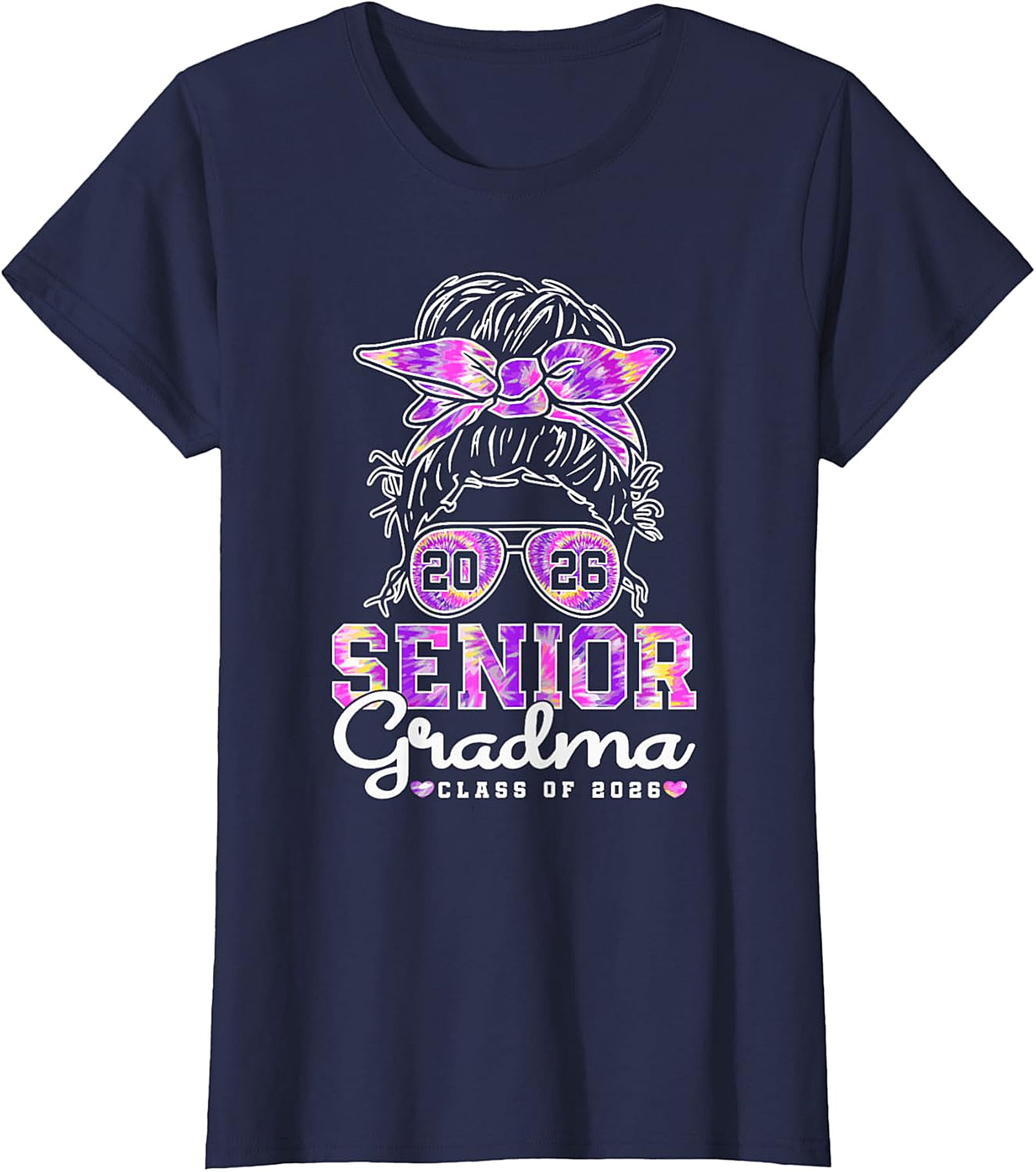 Senior Grandma Class of 2026 T-shirt | Messy Bun Tie-Dye Tee