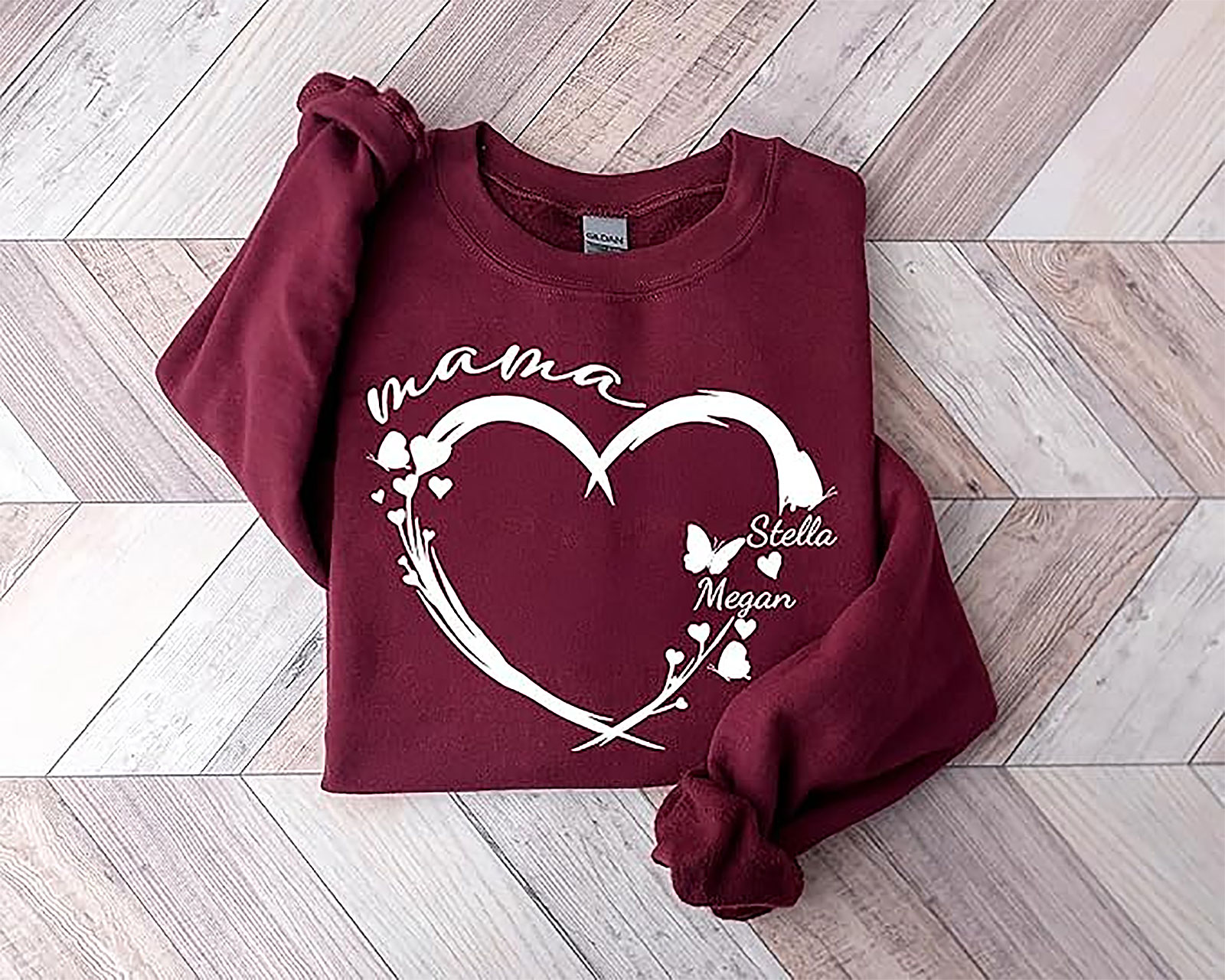 Personalized Mama Heart T-shirt - Custom Names & Butterflies