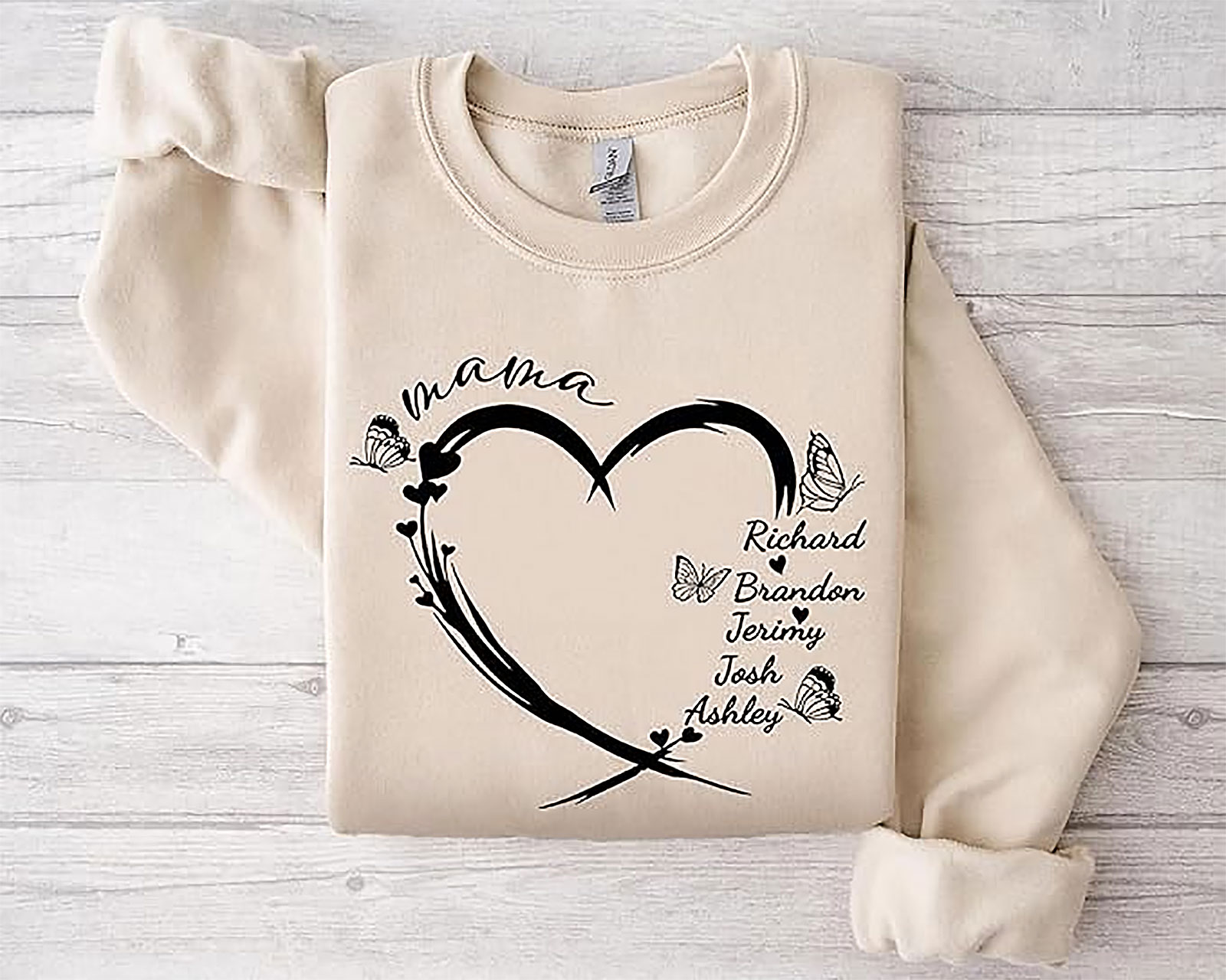 Personalized Mama Heart T-shirt - Custom Names & Butterflies