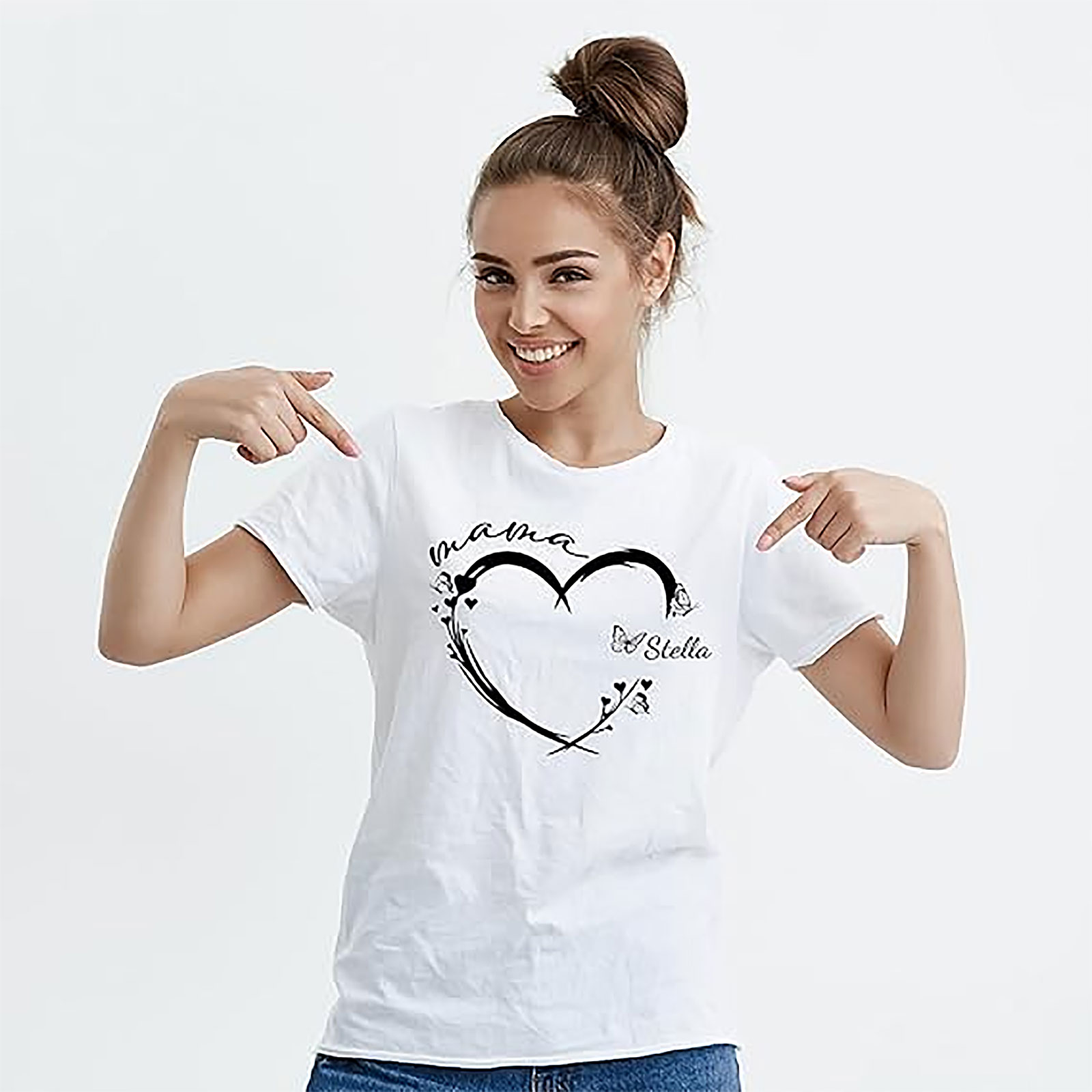 Personalized Mama Heart T-shirt - Custom Names & Butterflies