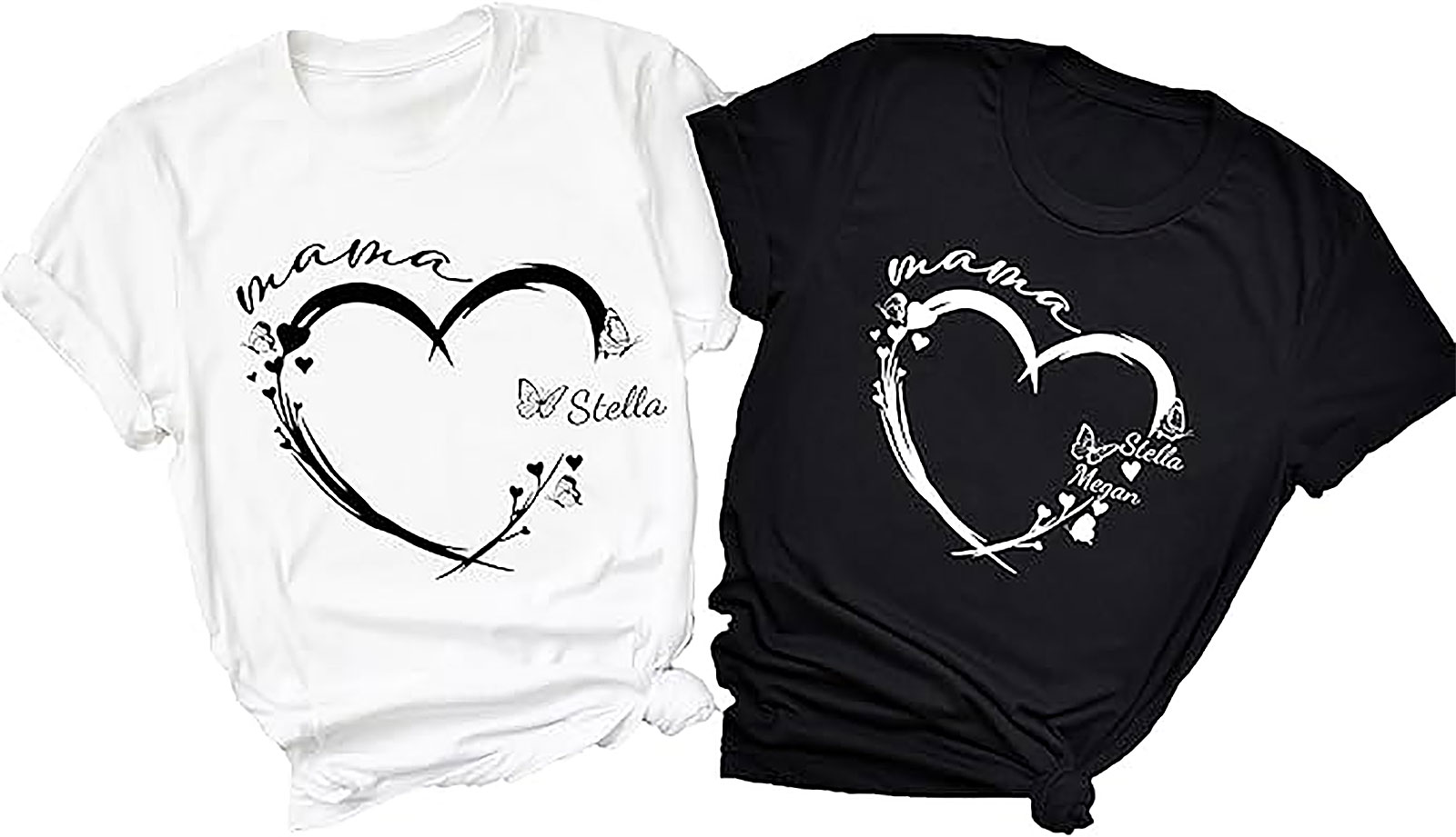 Personalized Mama Heart T-shirt - Custom Names & Butterflies