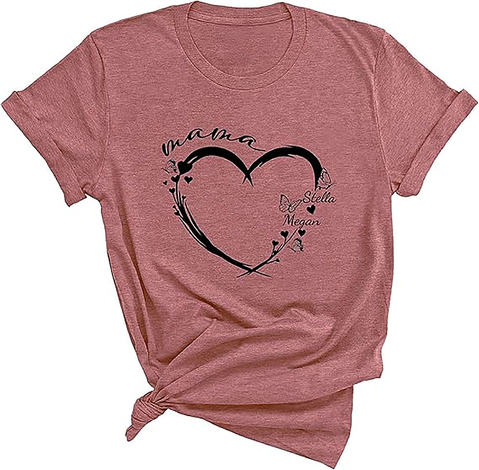 Personalized Mama Heart T-shirt - Custom Names & Butterflies