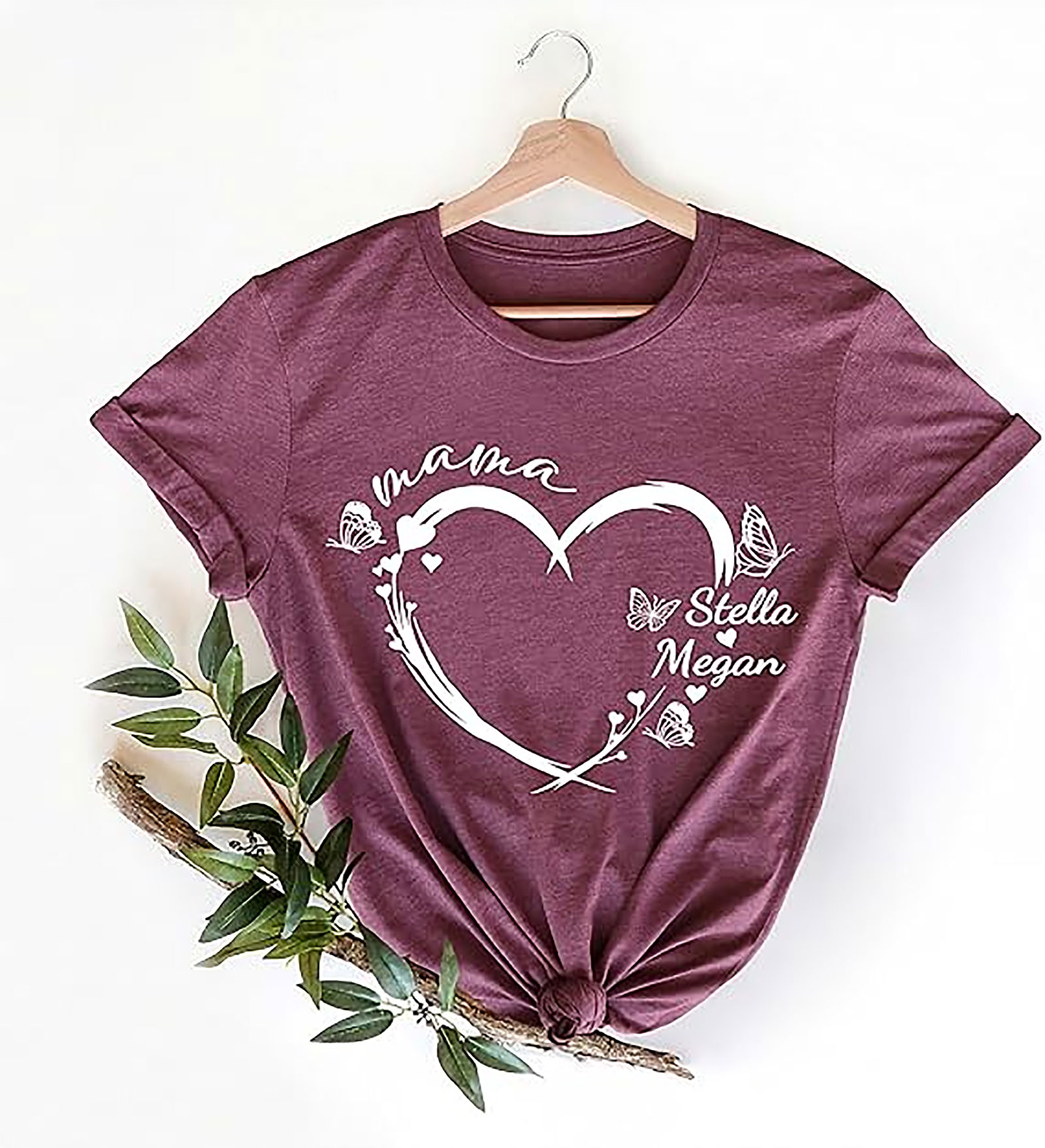 Personalized Mama Heart T-shirt - Custom Names & Butterflies