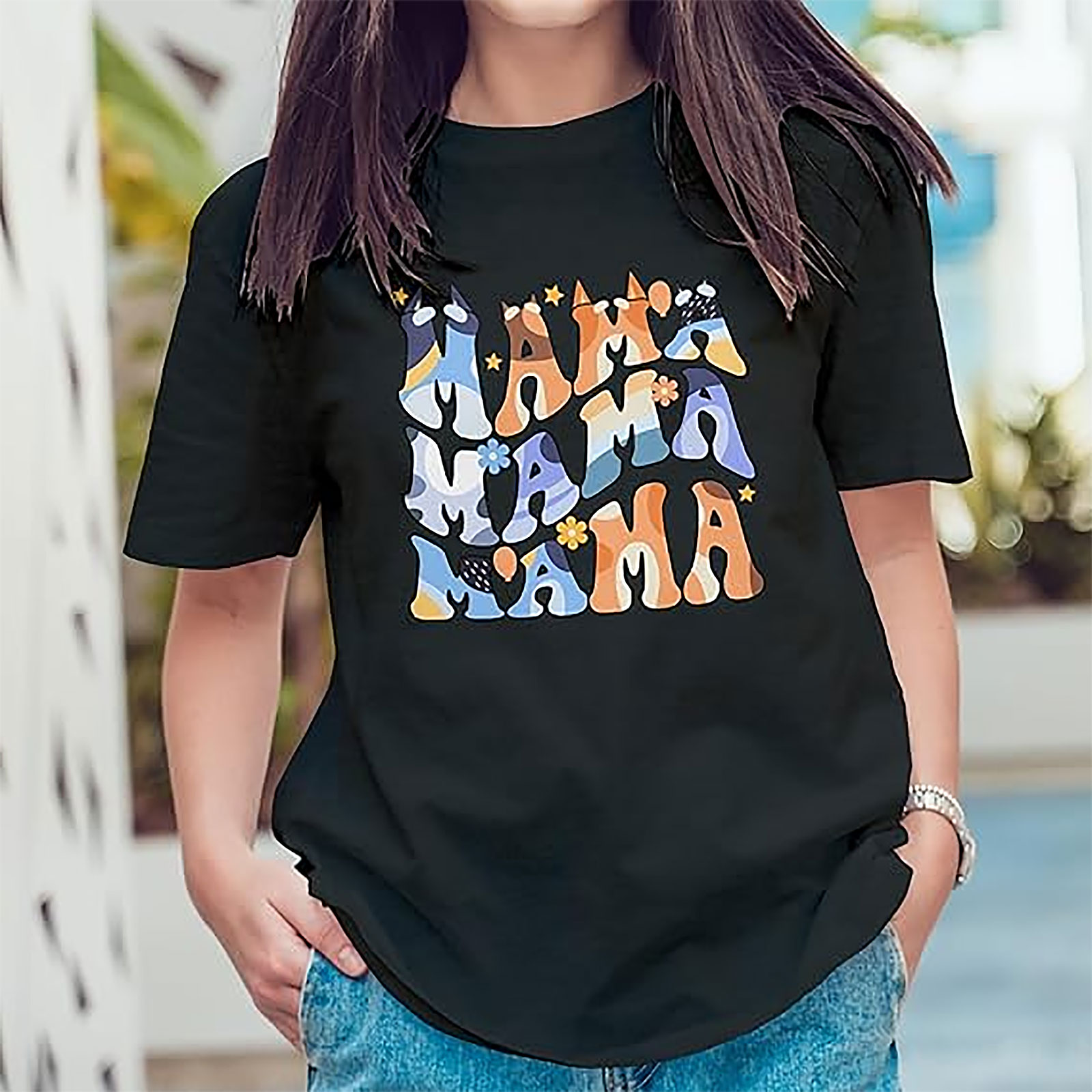 Bluey Mama Retro Wavy T-Shirt | Soft Unisex Graphic Tee