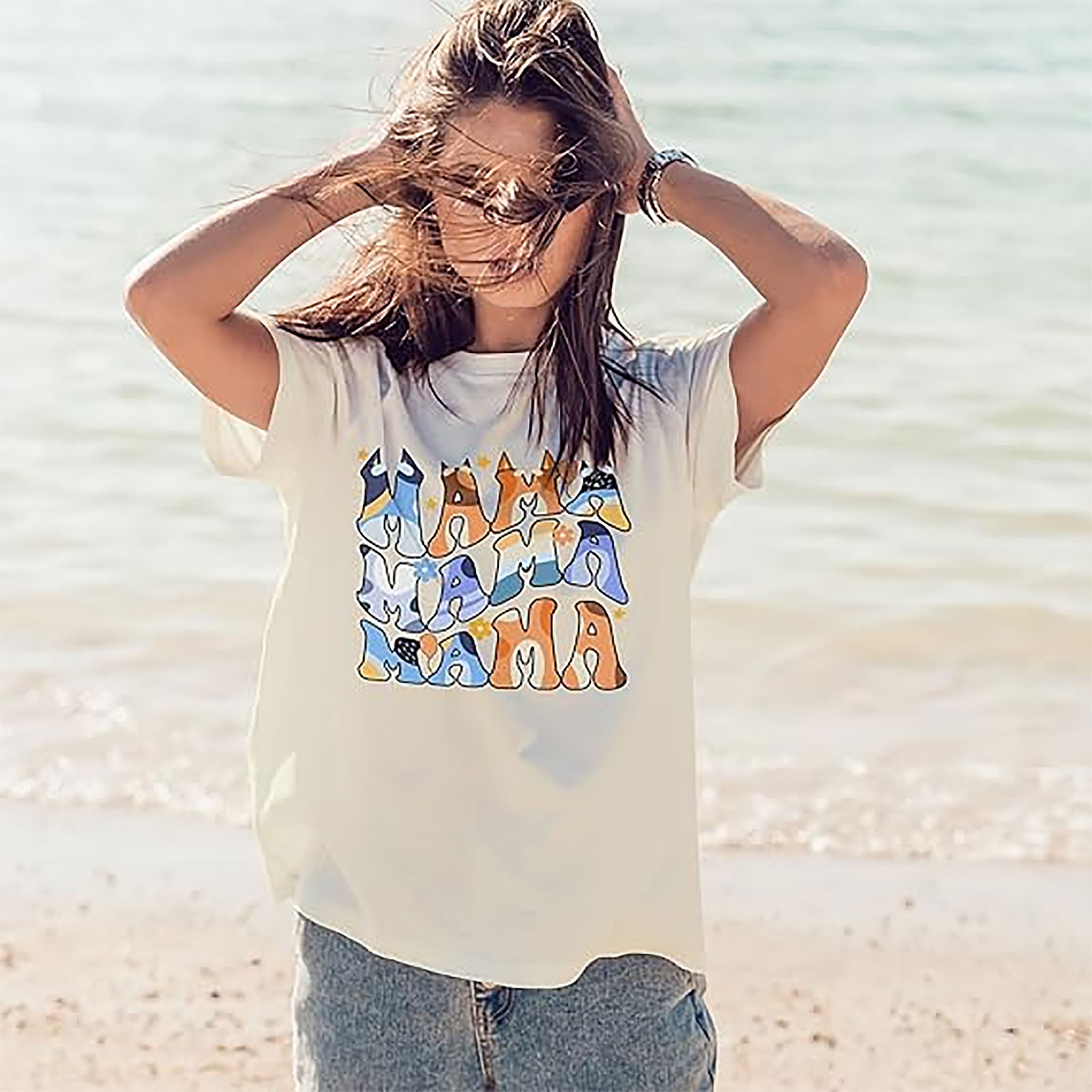 Bluey Mama Retro Wavy T-Shirt | Soft Unisex Graphic Tee