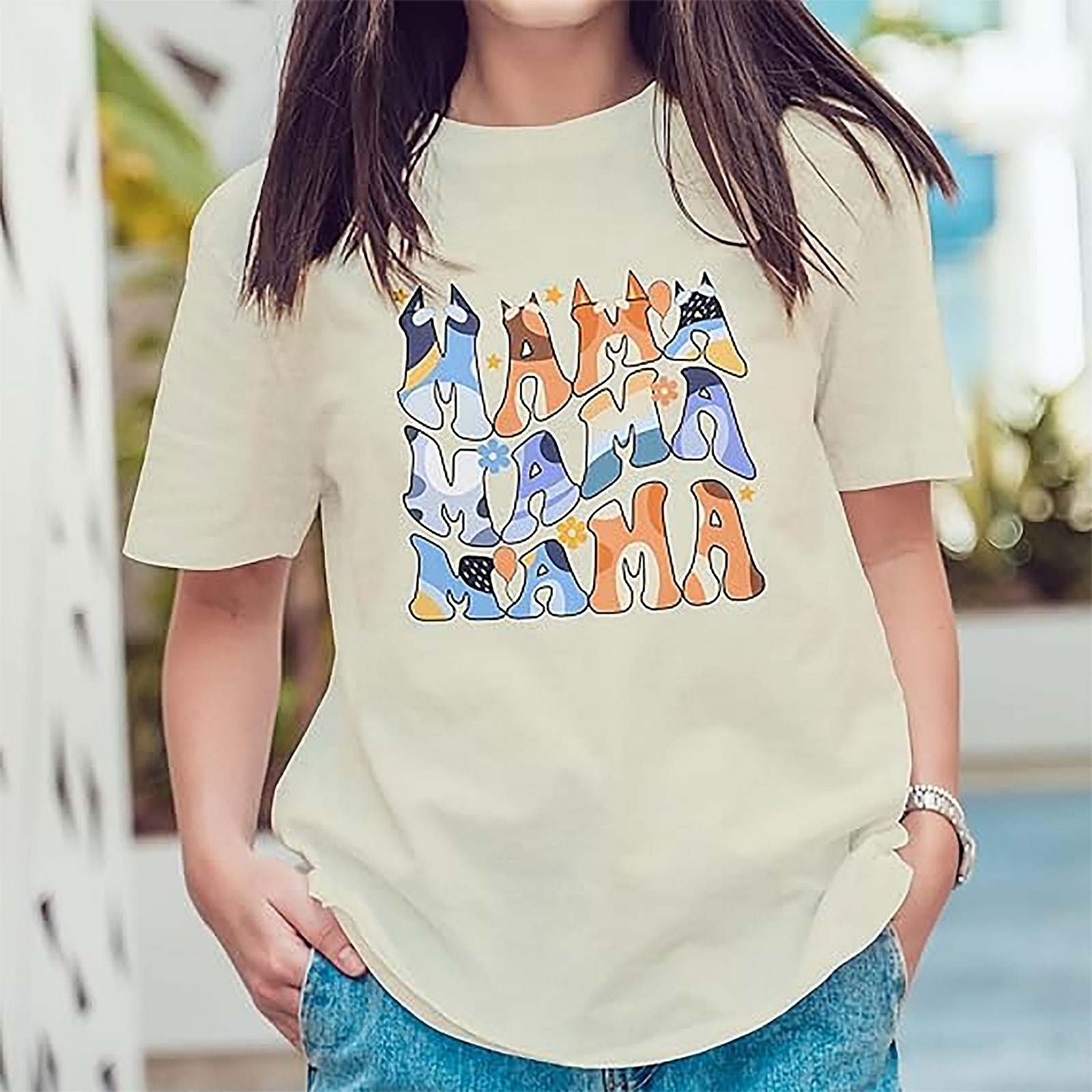 Bluey Mama Retro Wavy T-Shirt | Soft Unisex Graphic Tee