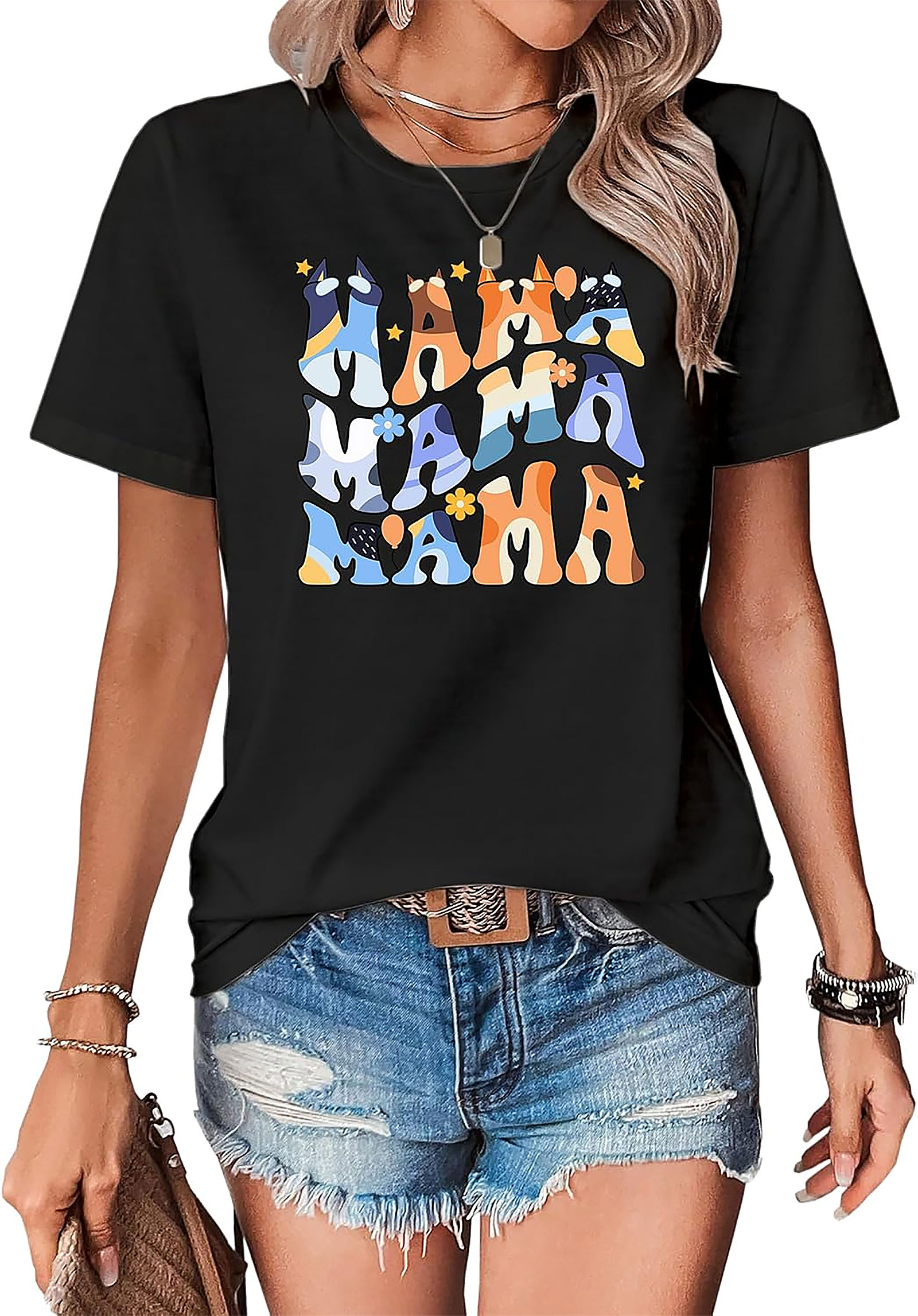 Bluey Mama Retro Wavy T-Shirt | Soft Unisex Graphic Tee