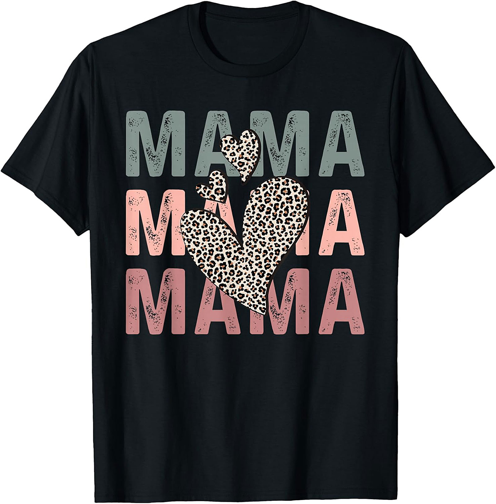 Mama Leopard Heart Graphic Tee Retro Motherhood T-Shirt