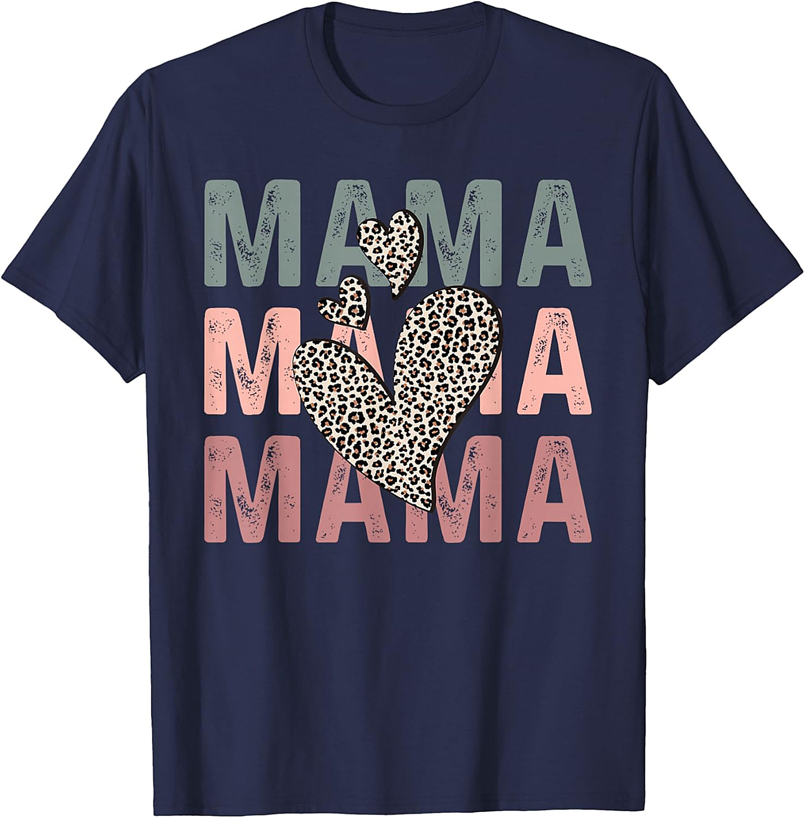Mama Leopard Heart Graphic Tee Retro Motherhood T-Shirt