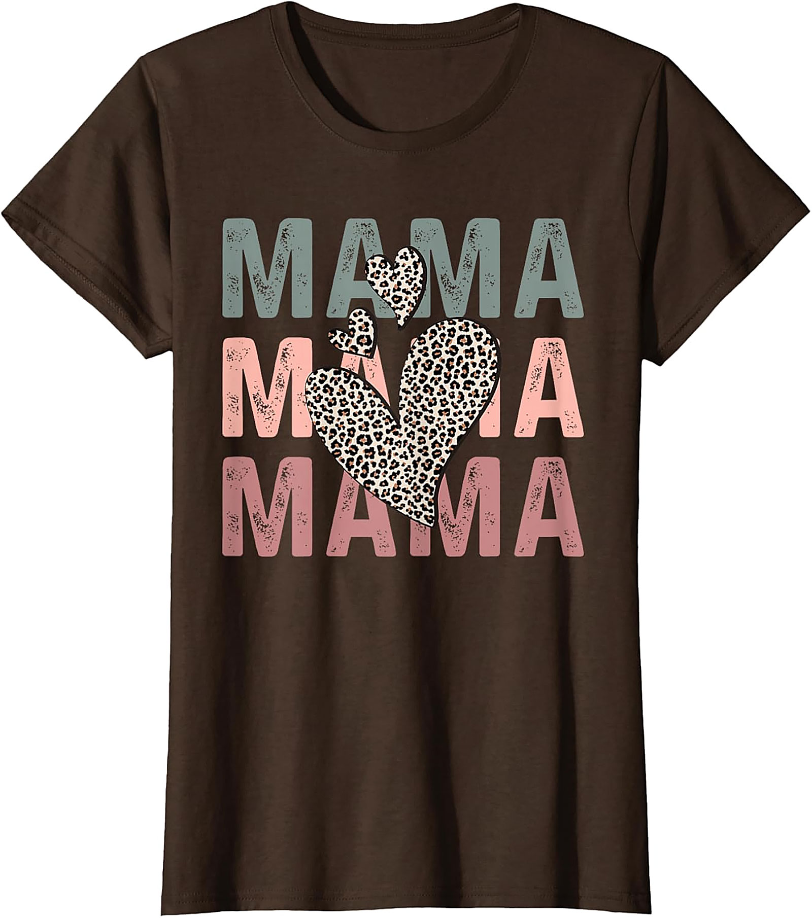 Mama Leopard Heart Graphic Tee Retro Motherhood T-Shirt