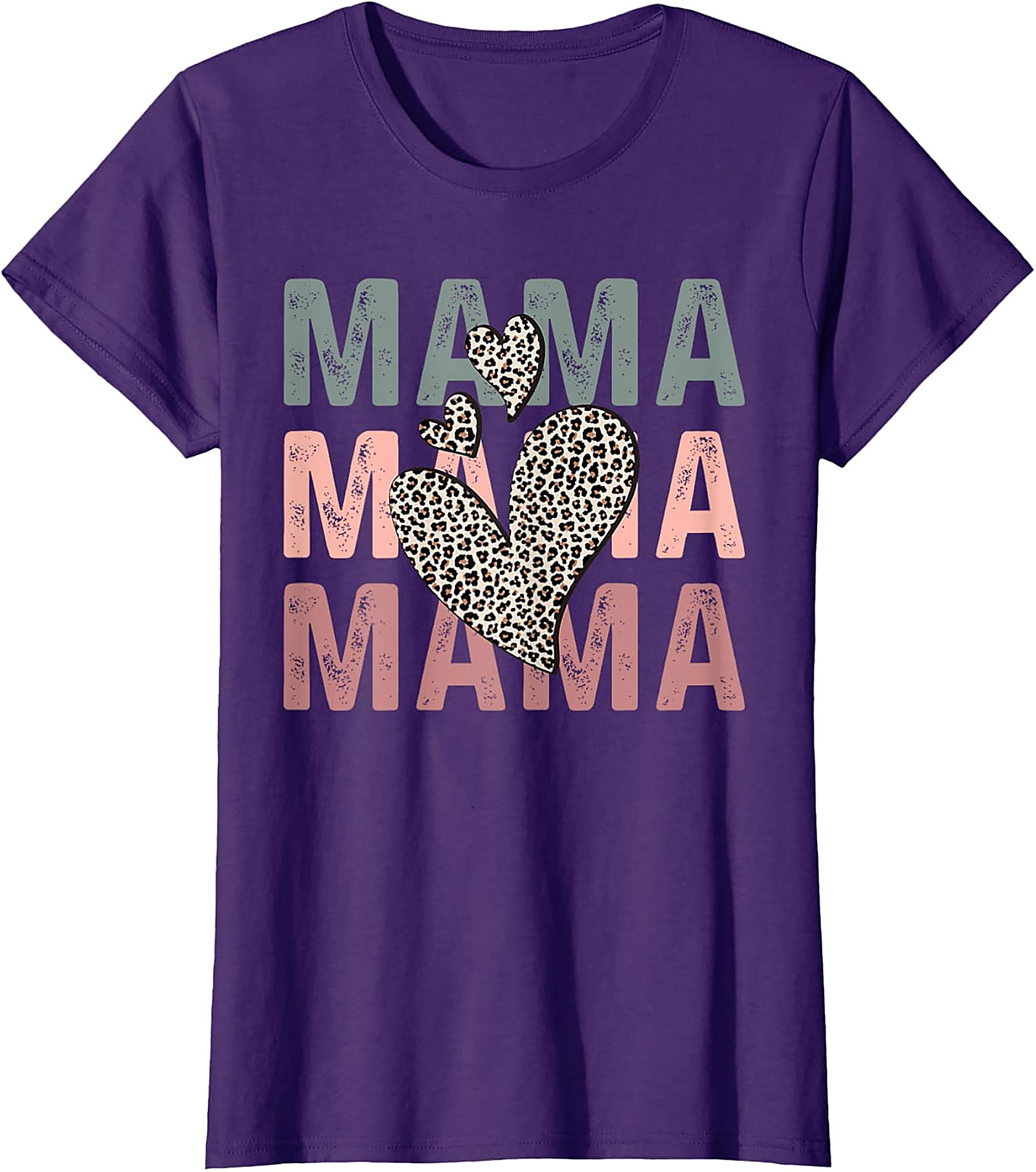 Mama Leopard Heart Graphic Tee Retro Motherhood T-Shirt
