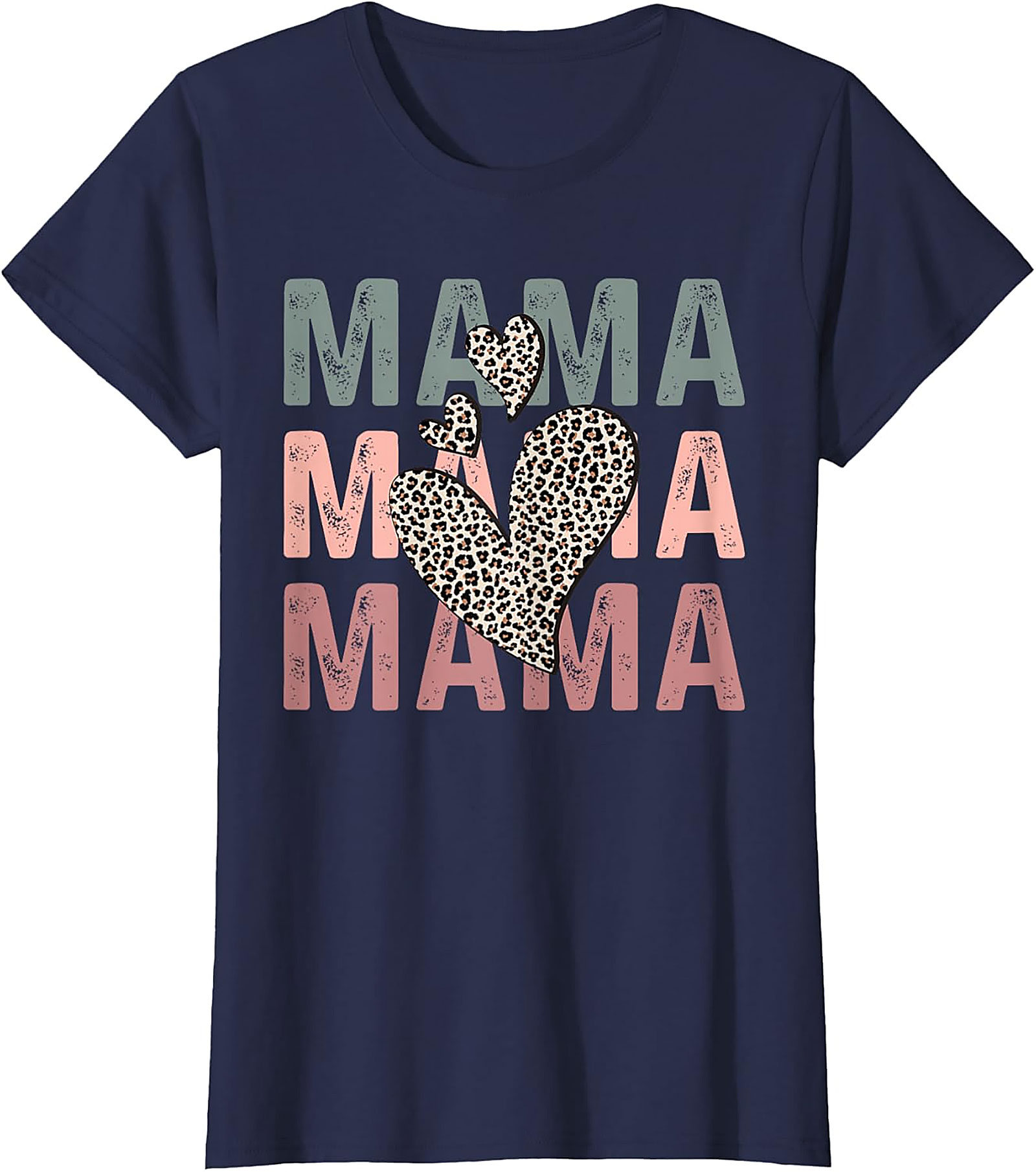 Mama Leopard Heart Graphic Tee Retro Motherhood T-Shirt