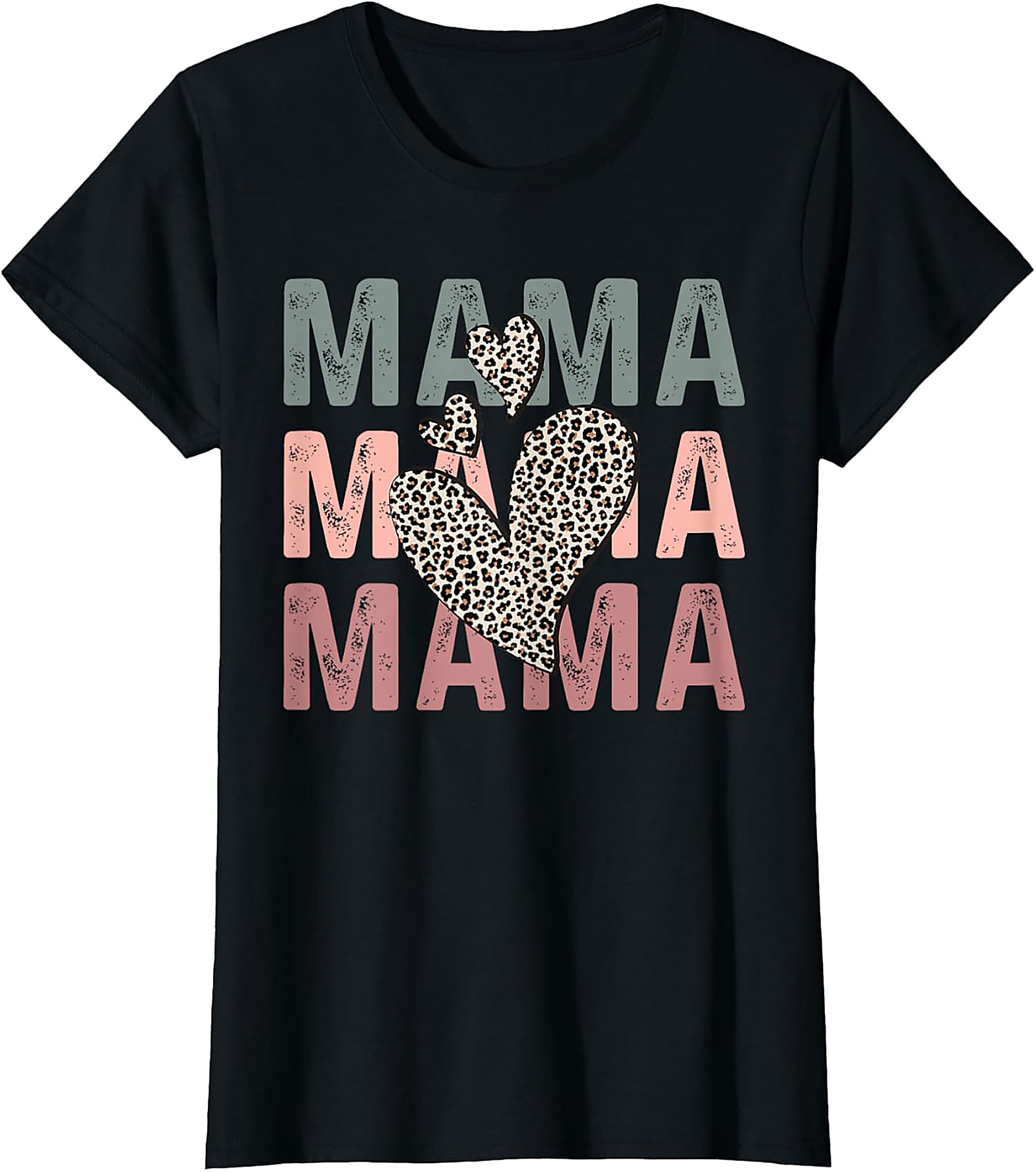 Mama Leopard Heart Graphic Tee Retro Motherhood T-Shirt
