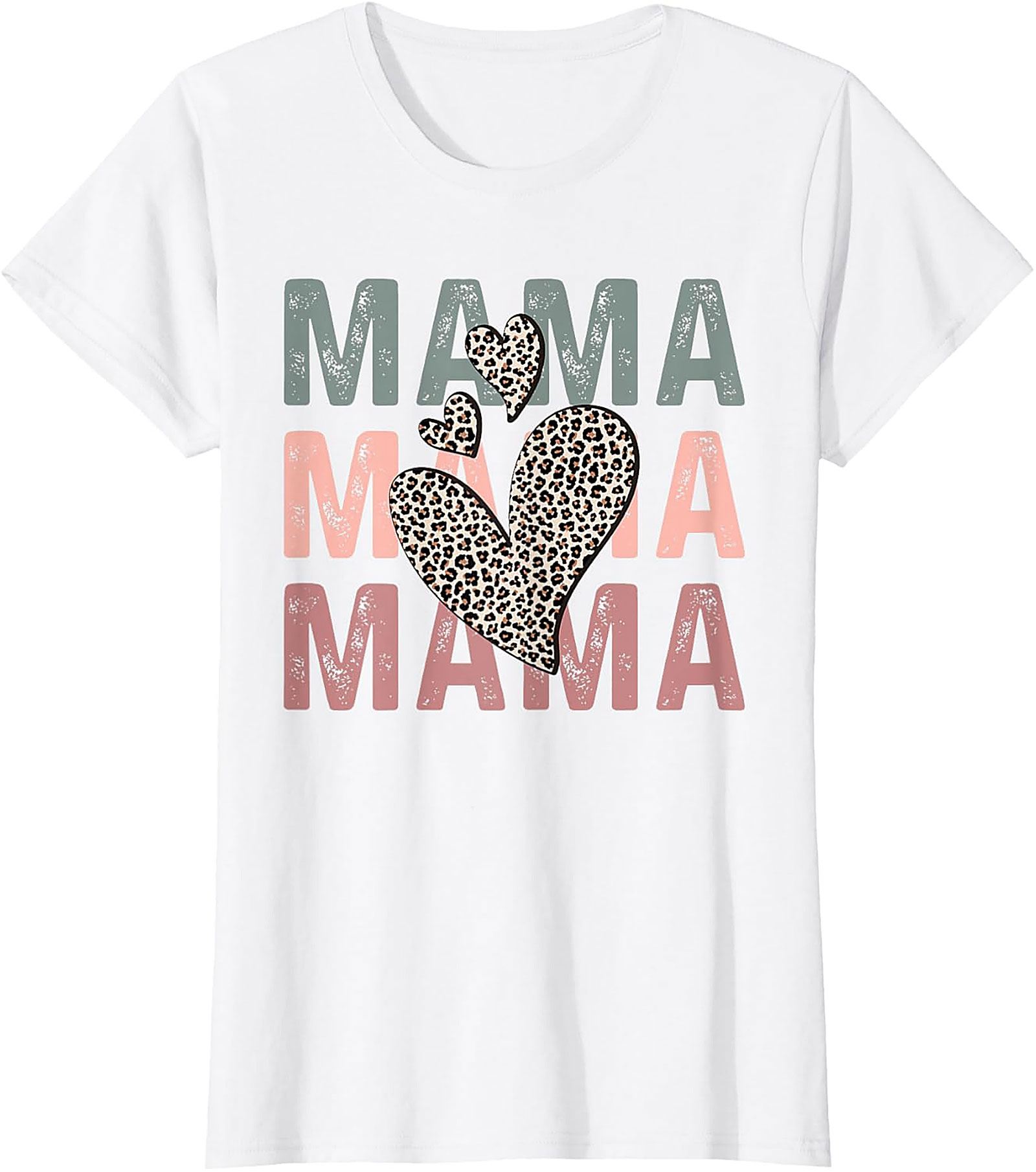 Mama Leopard Heart Graphic Tee Retro Motherhood T-Shirt