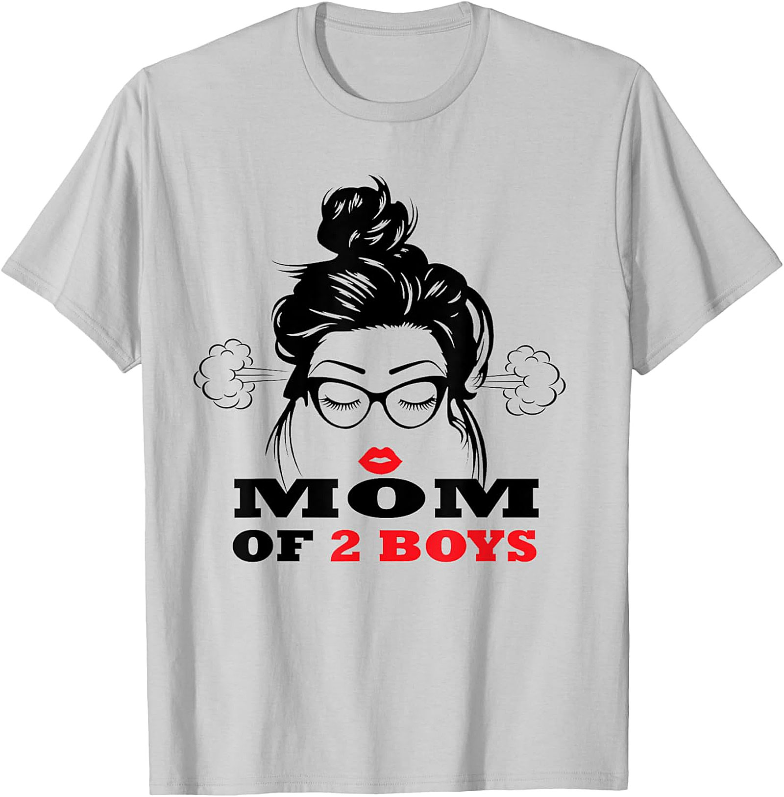  Mom of 2 Boys T-Shirt Funny Messy Bun Graphic Tee