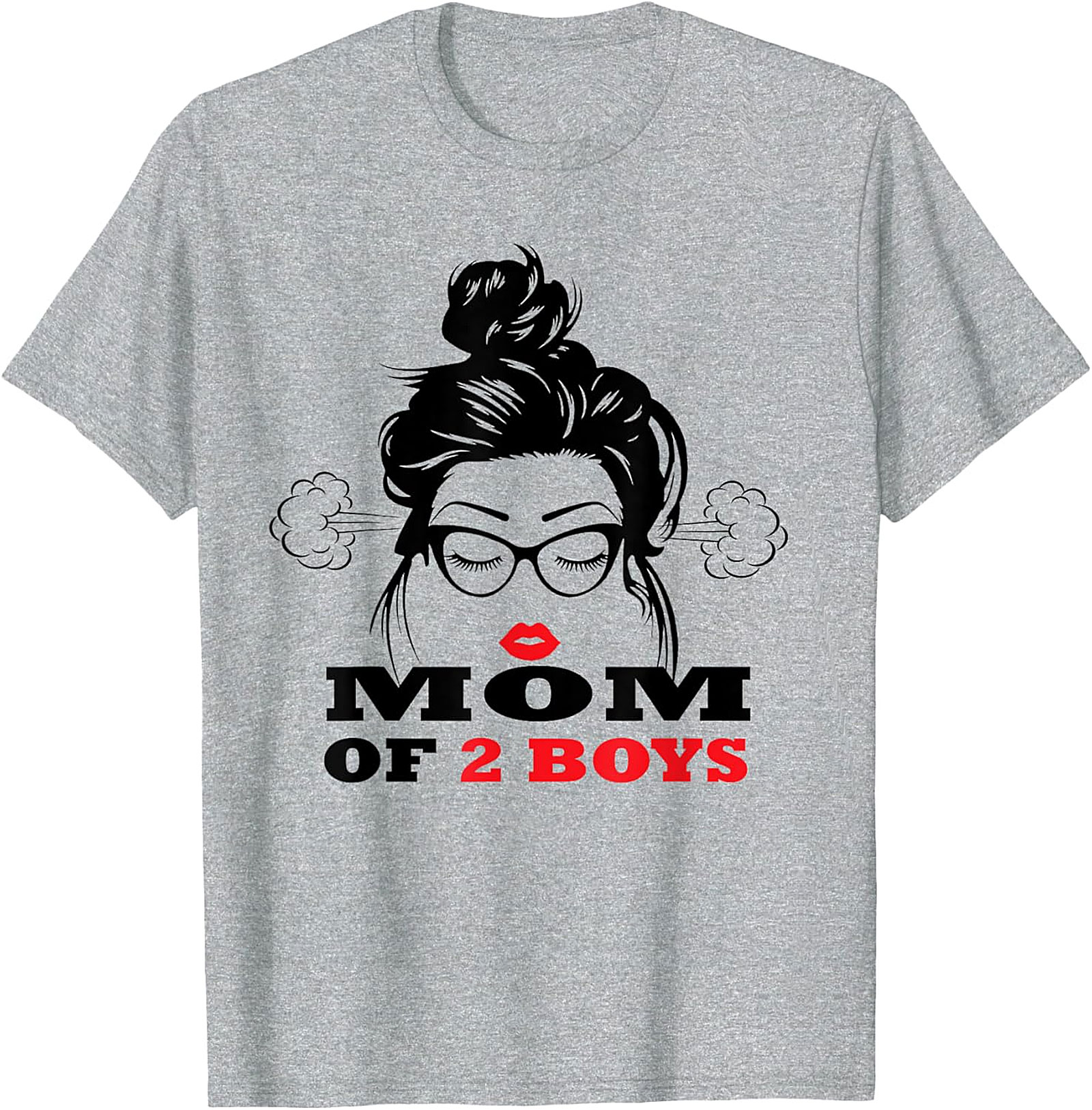  Mom of 2 Boys T-Shirt Funny Messy Bun Graphic Tee
