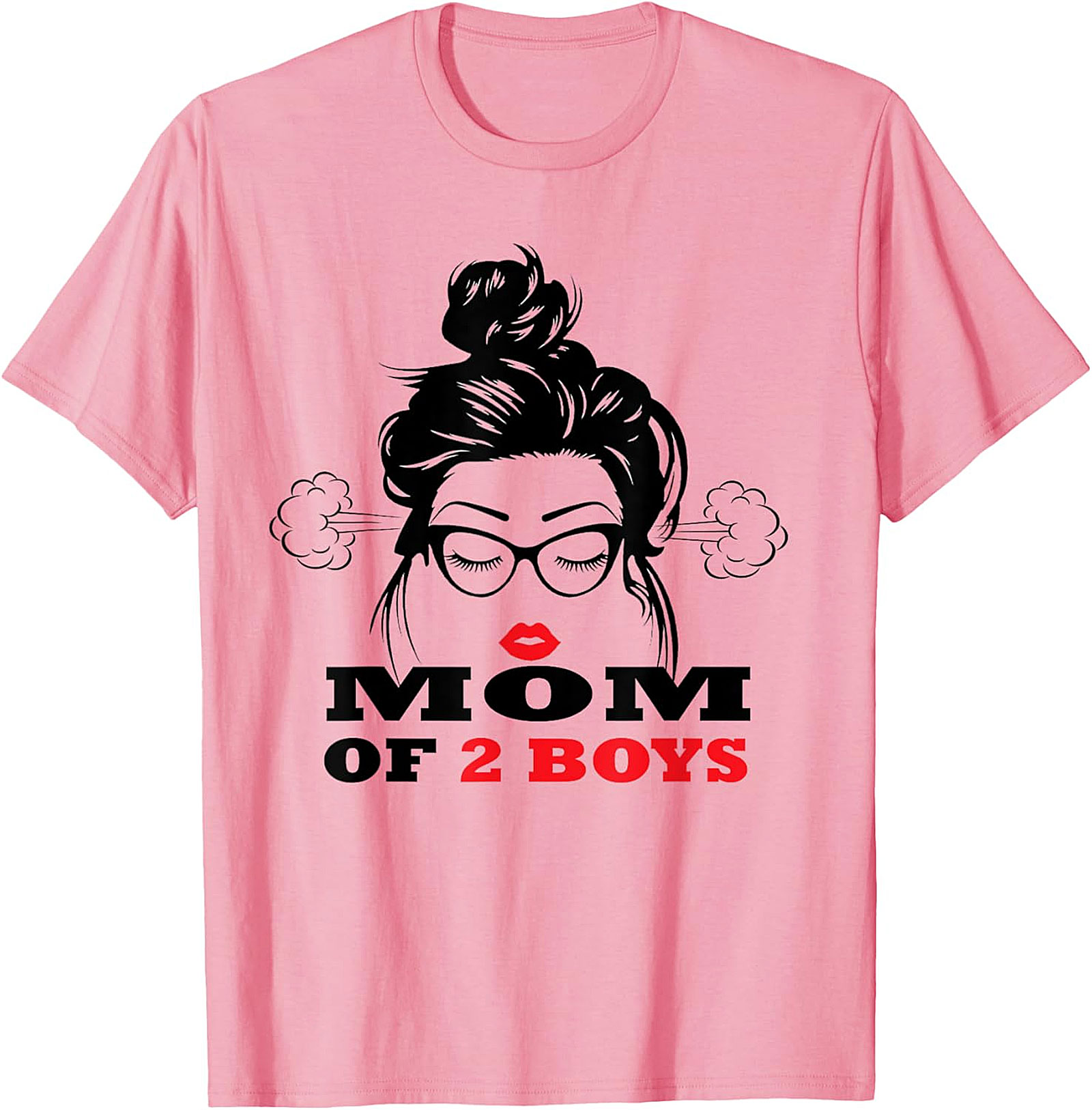  Mom of 2 Boys T-Shirt Funny Messy Bun Graphic Tee