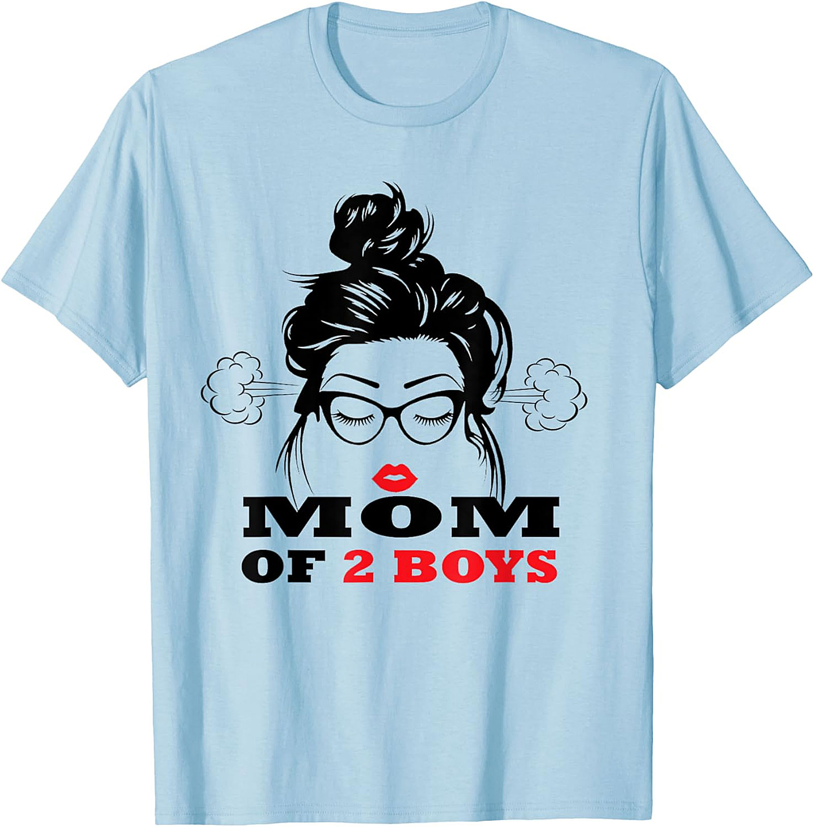  Mom of 2 Boys T-Shirt Funny Messy Bun Graphic Tee