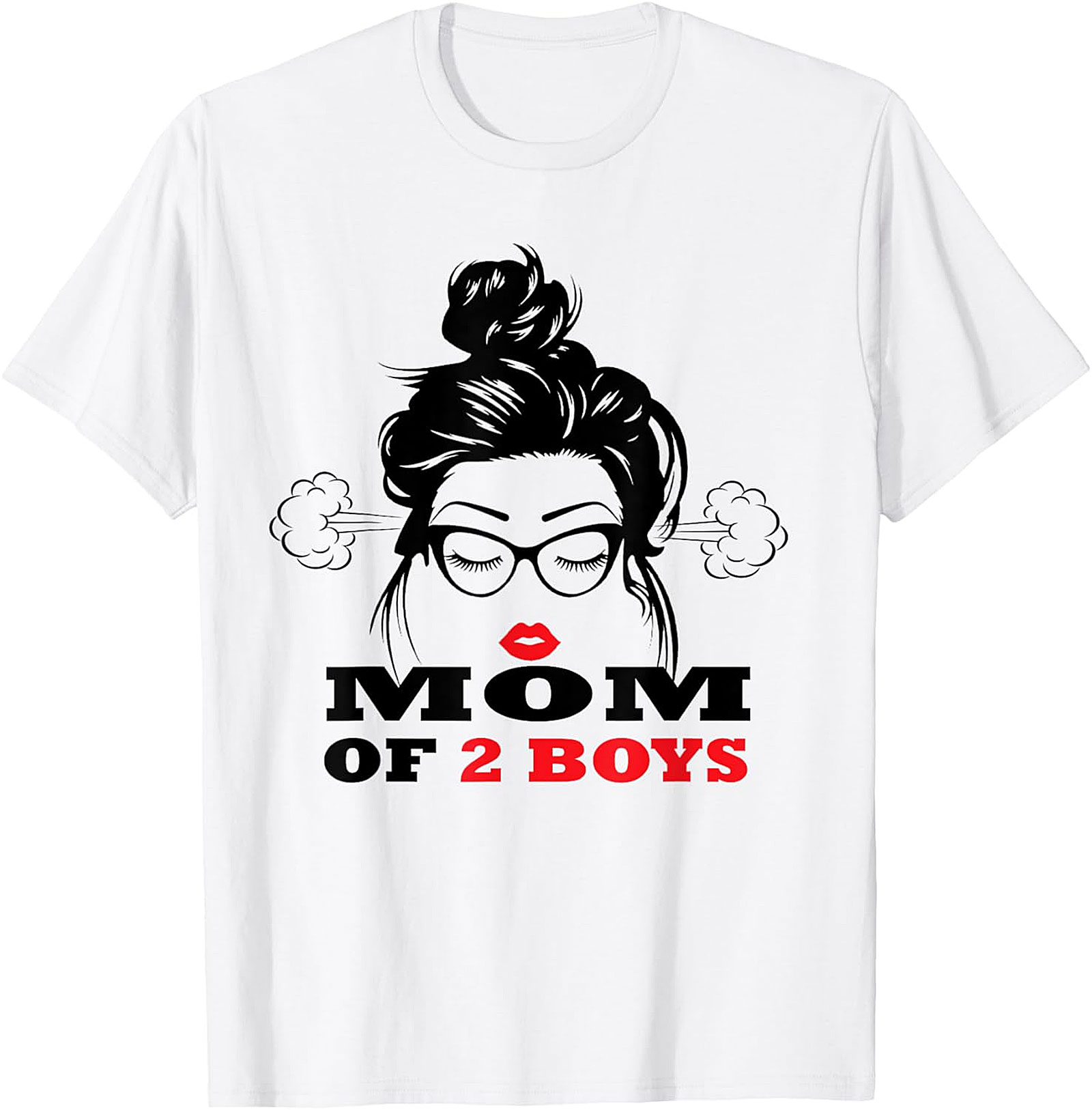  Mom of 2 Boys T-Shirt Funny Messy Bun Graphic Tee