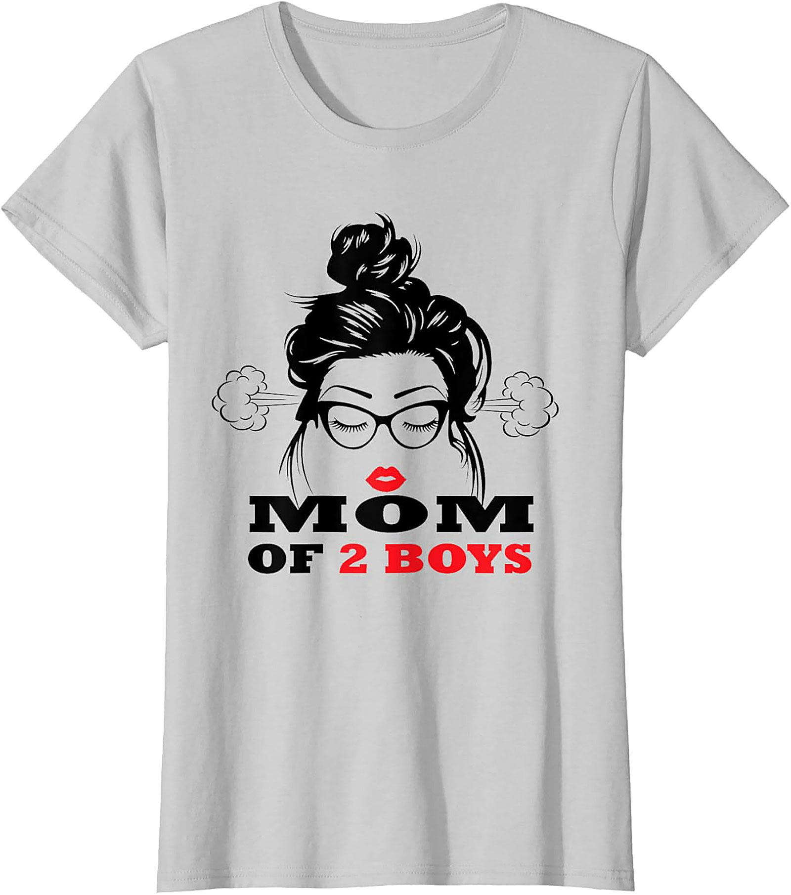  Mom of 2 Boys T-Shirt Funny Messy Bun Graphic Tee