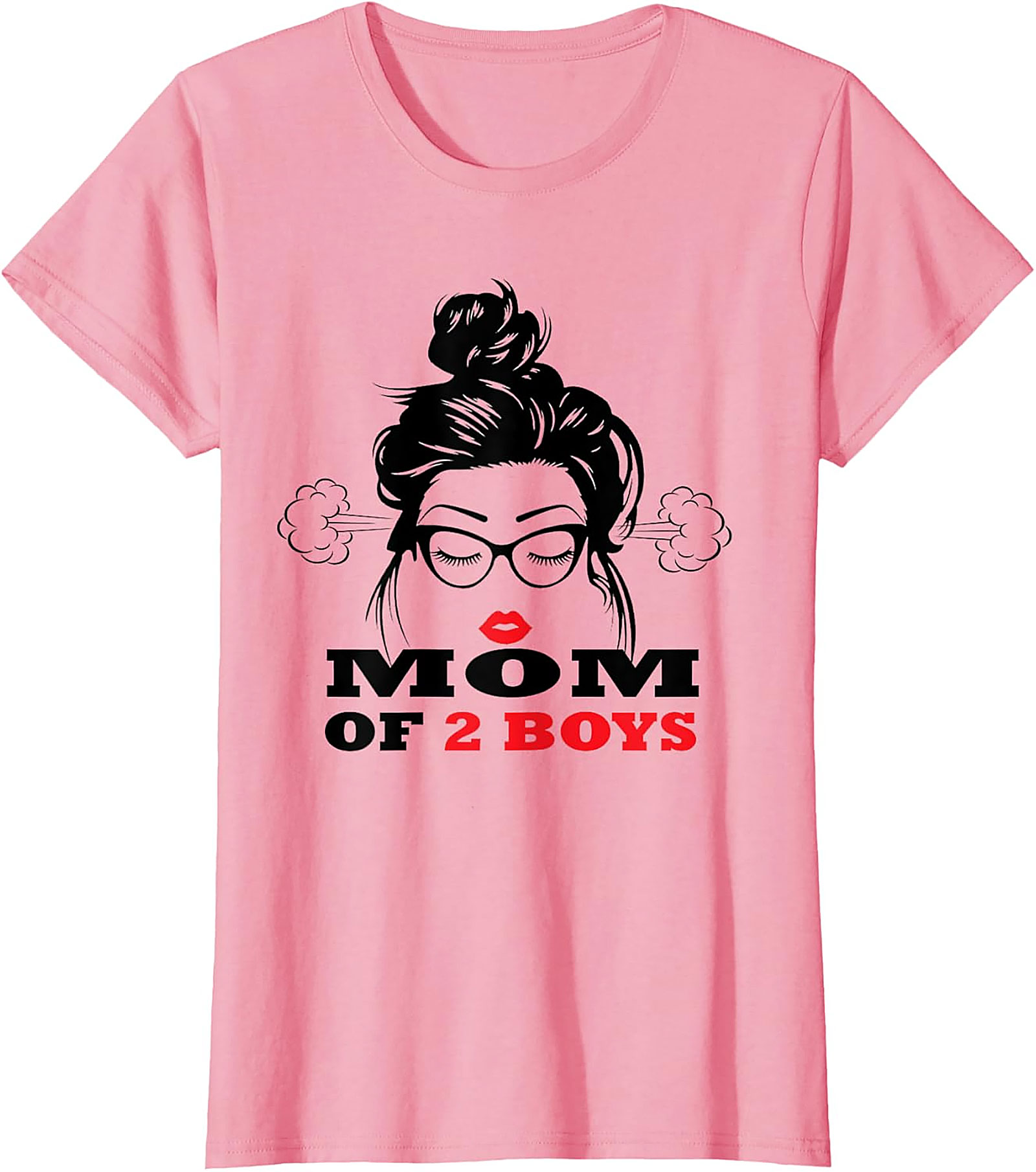  Mom of 2 Boys T-Shirt Funny Messy Bun Graphic Tee