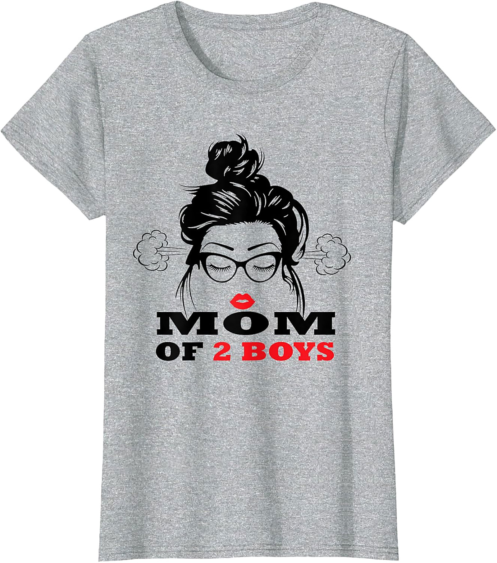  Mom of 2 Boys T-Shirt Funny Messy Bun Graphic Tee