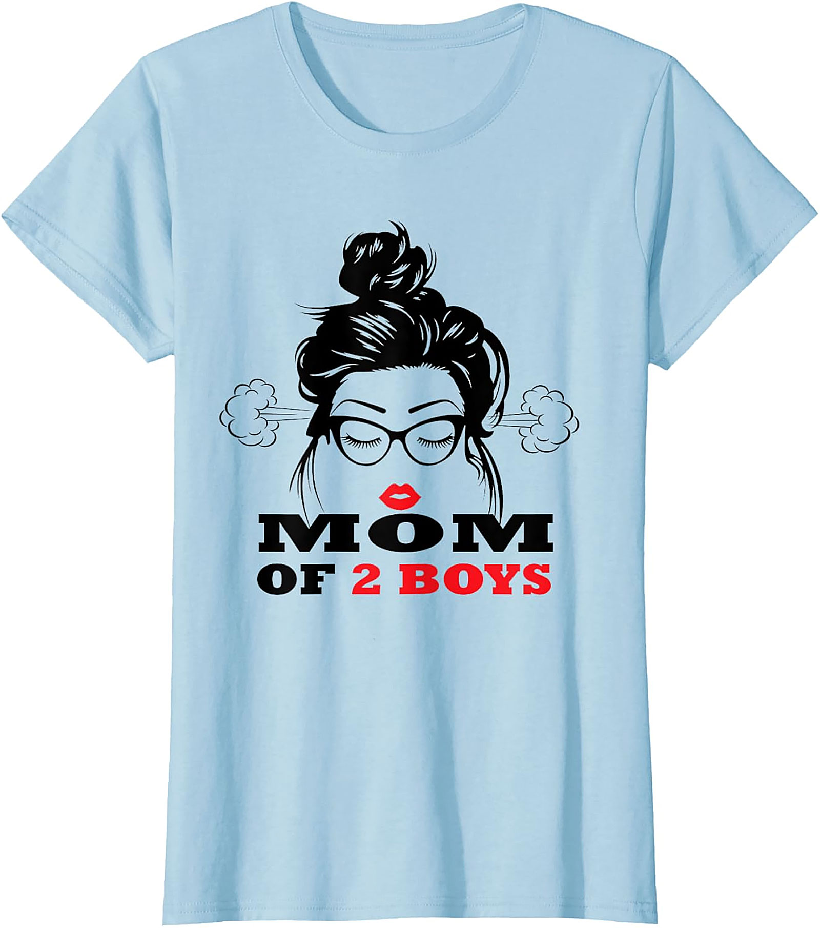  Mom of 2 Boys T-Shirt Funny Messy Bun Graphic Tee