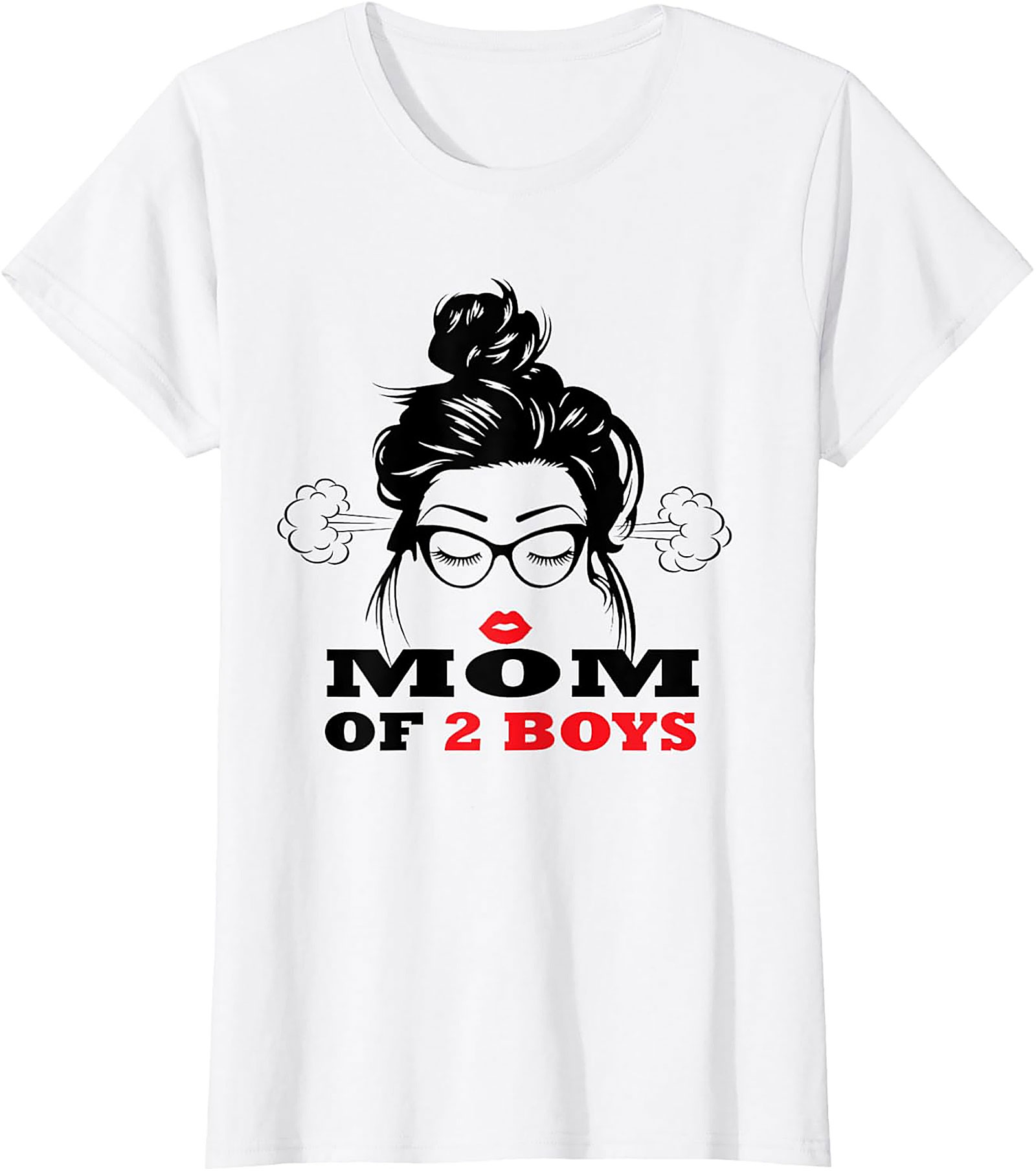  Mom of 2 Boys T-Shirt Funny Messy Bun Graphic Tee