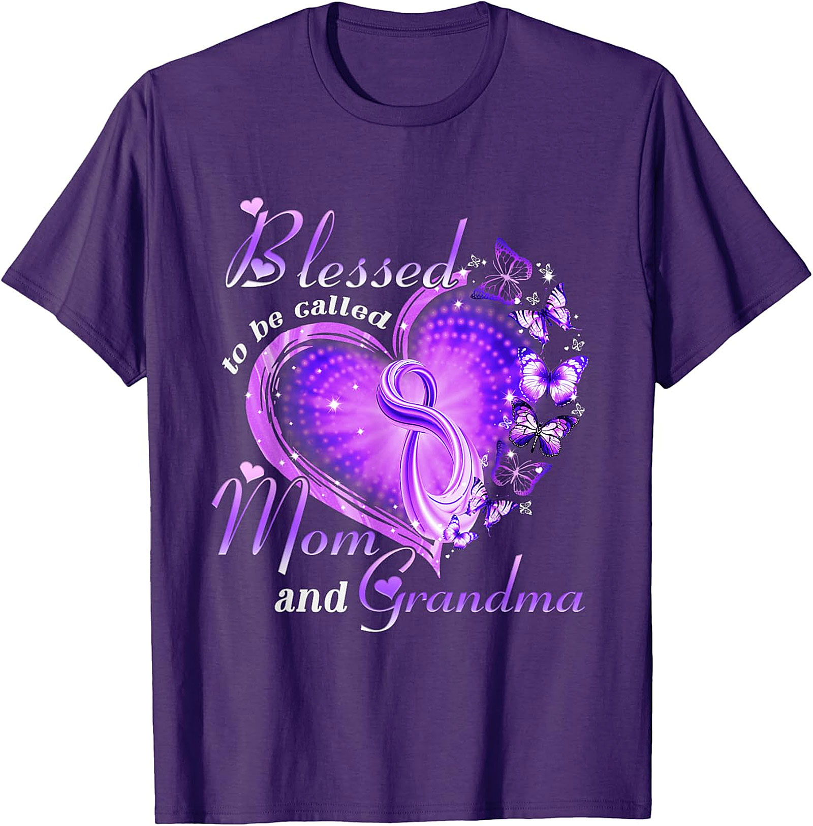 Blessed Mom and Grandma T-shirt | Purple Butterfly Heart Tee