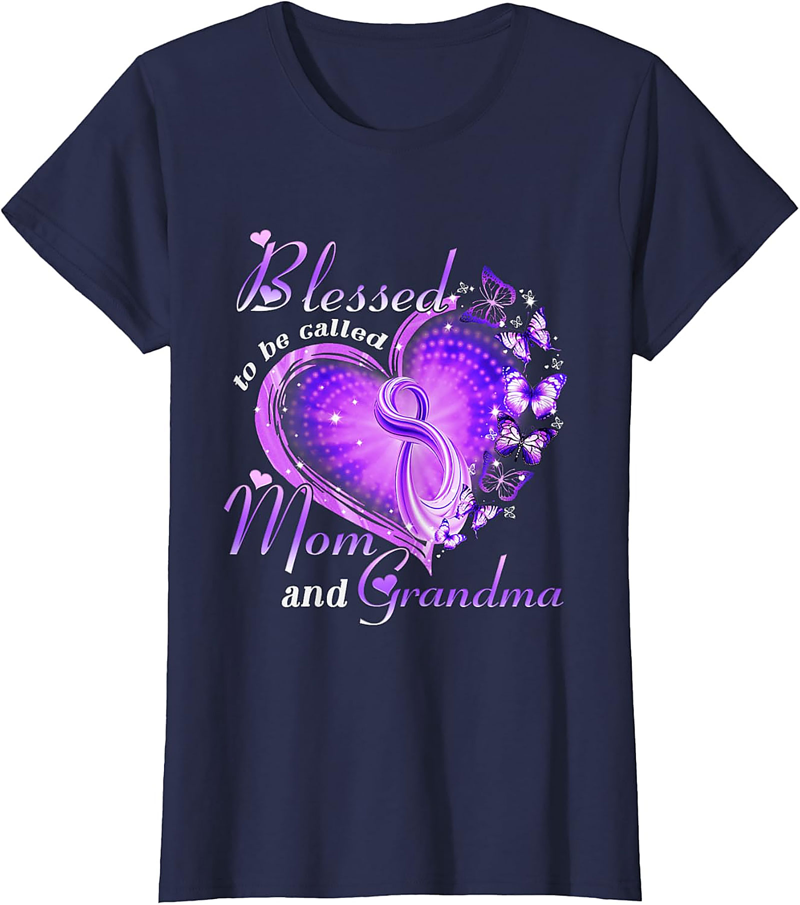 Blessed Mom and Grandma T-shirt | Purple Butterfly Heart Tee