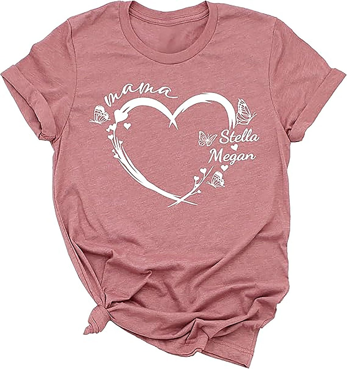 Personalized Mama Heart T-shirt - Custom Names & Butterflies
