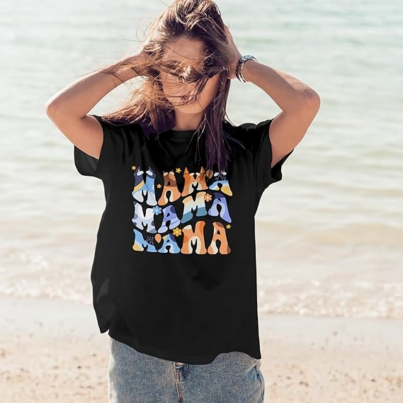 Bluey Mama Retro Wavy T-Shirt | Soft Unisex Graphic Tee
