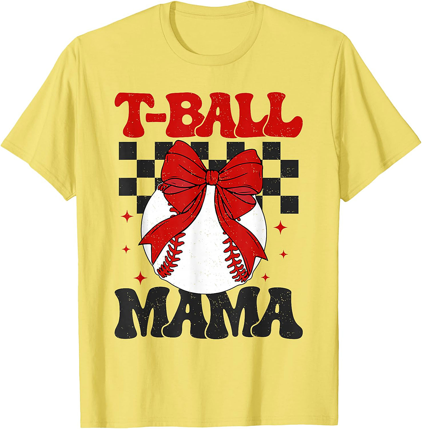 T-Ball Mama T-Shirt Retro Baseball Bow Graphic Tee