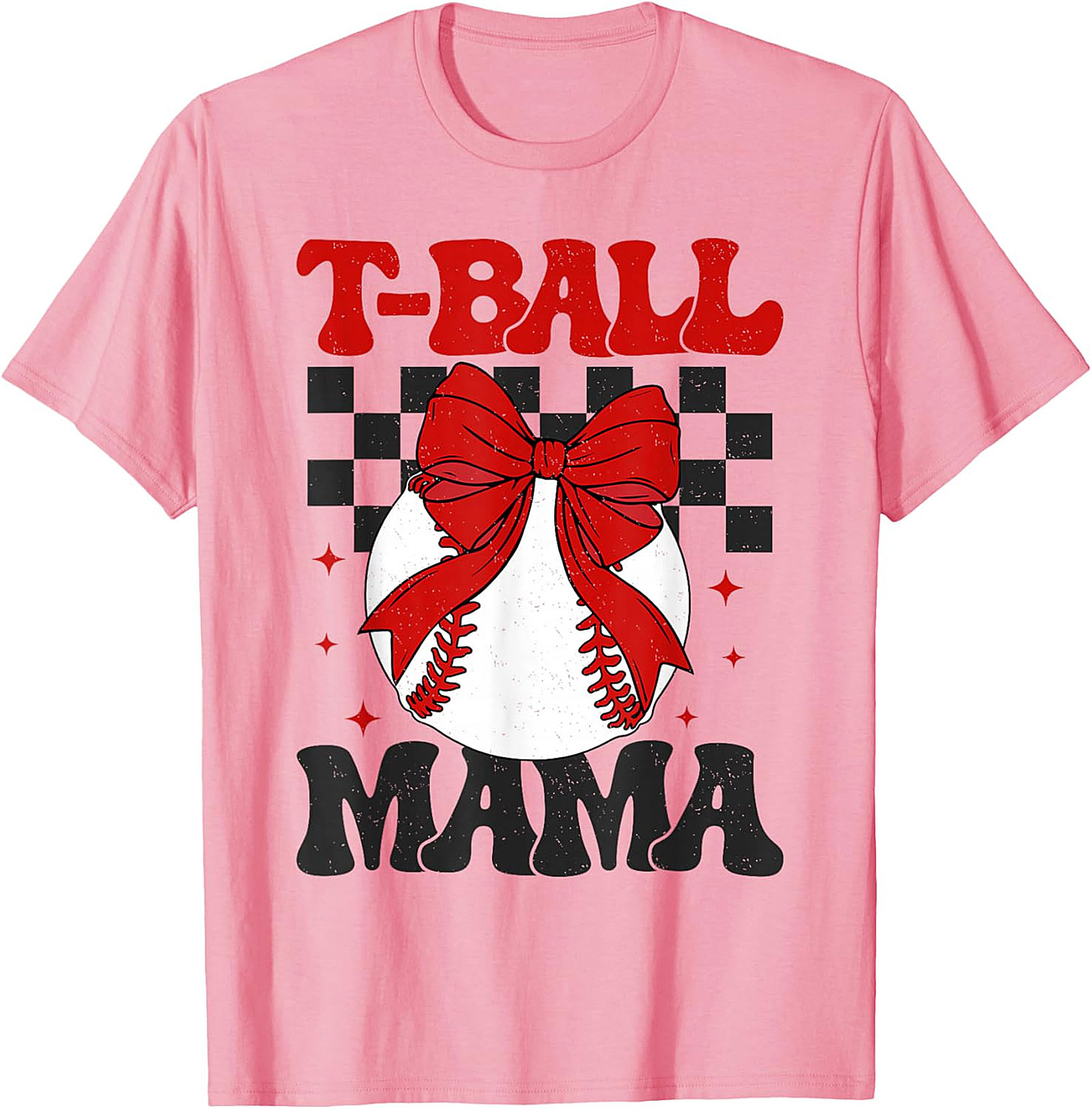 T-Ball Mama T-Shirt Retro Baseball Bow Graphic Tee