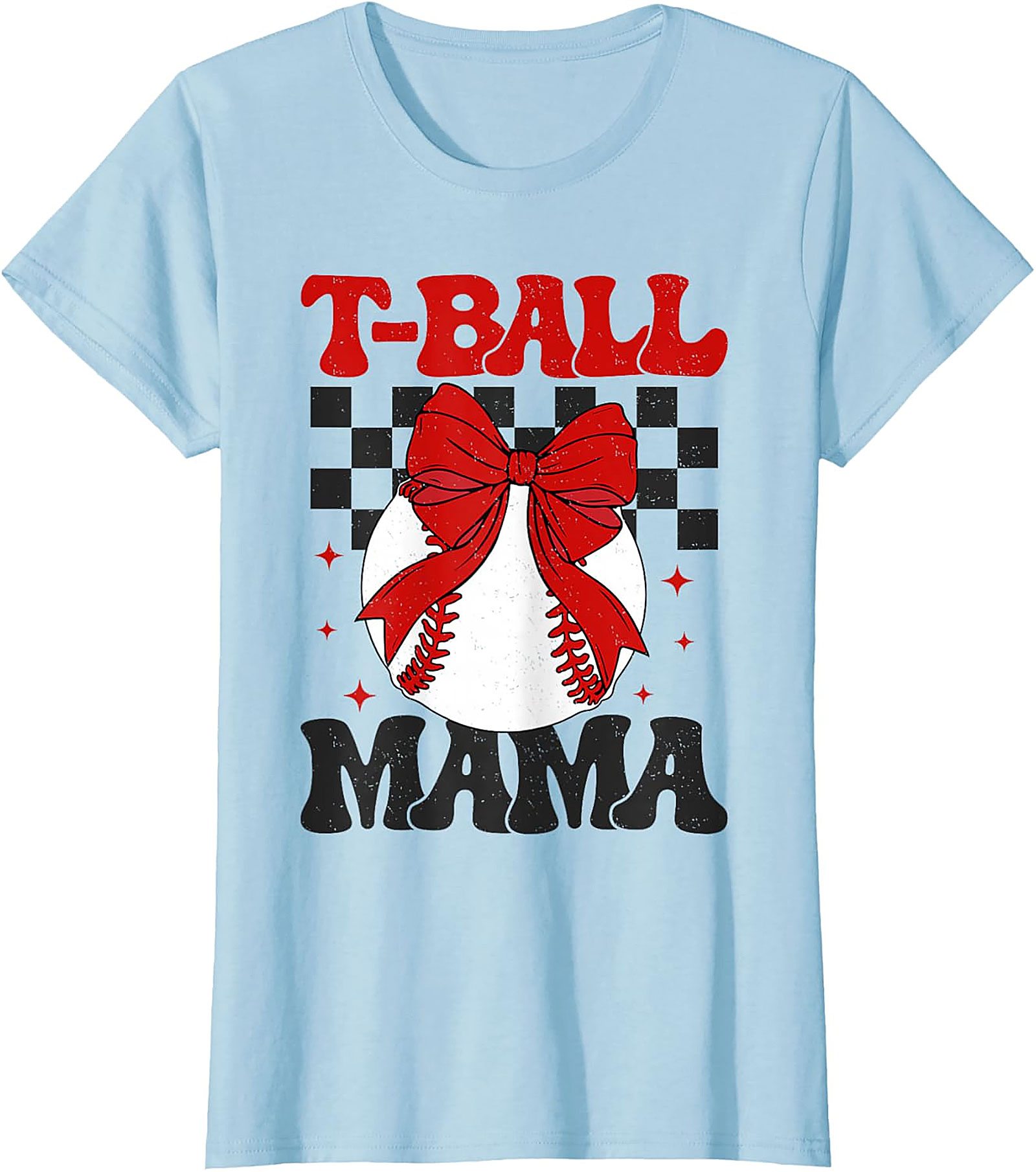 T-Ball Mama T-Shirt Retro Baseball Bow Graphic Tee
