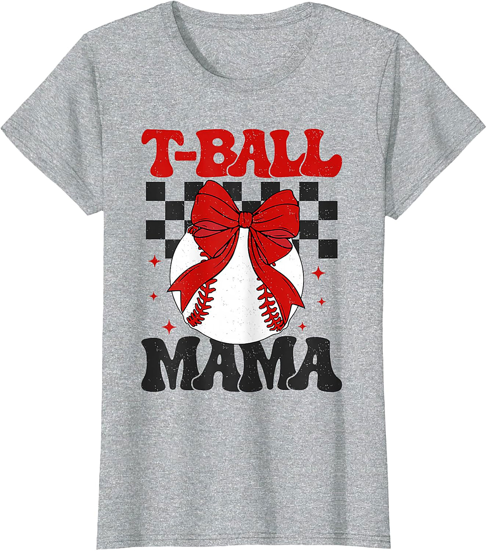 T-Ball Mama T-Shirt Retro Baseball Bow Graphic Tee