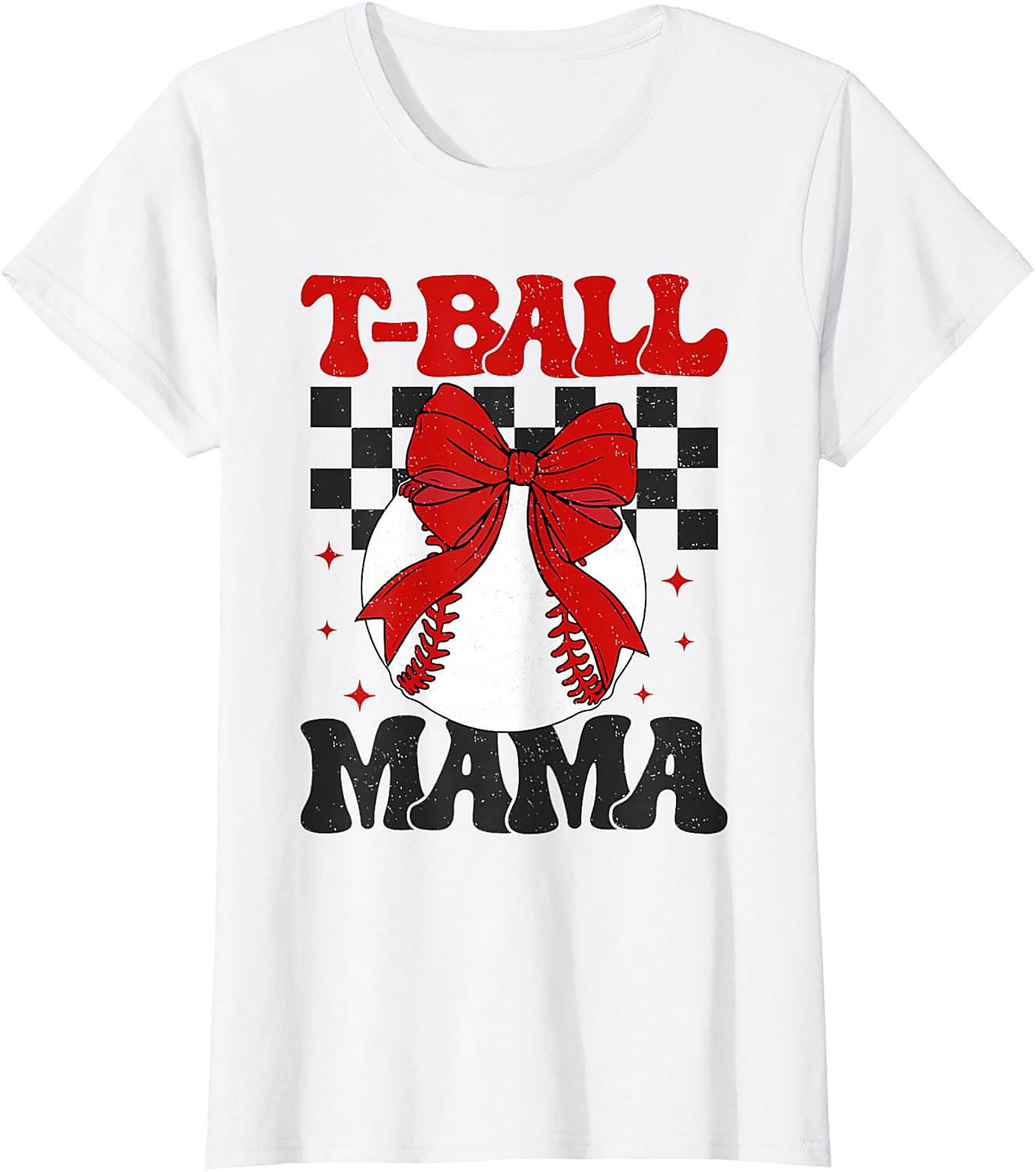 T-Ball Mama T-Shirt Retro Baseball Bow Graphic Tee