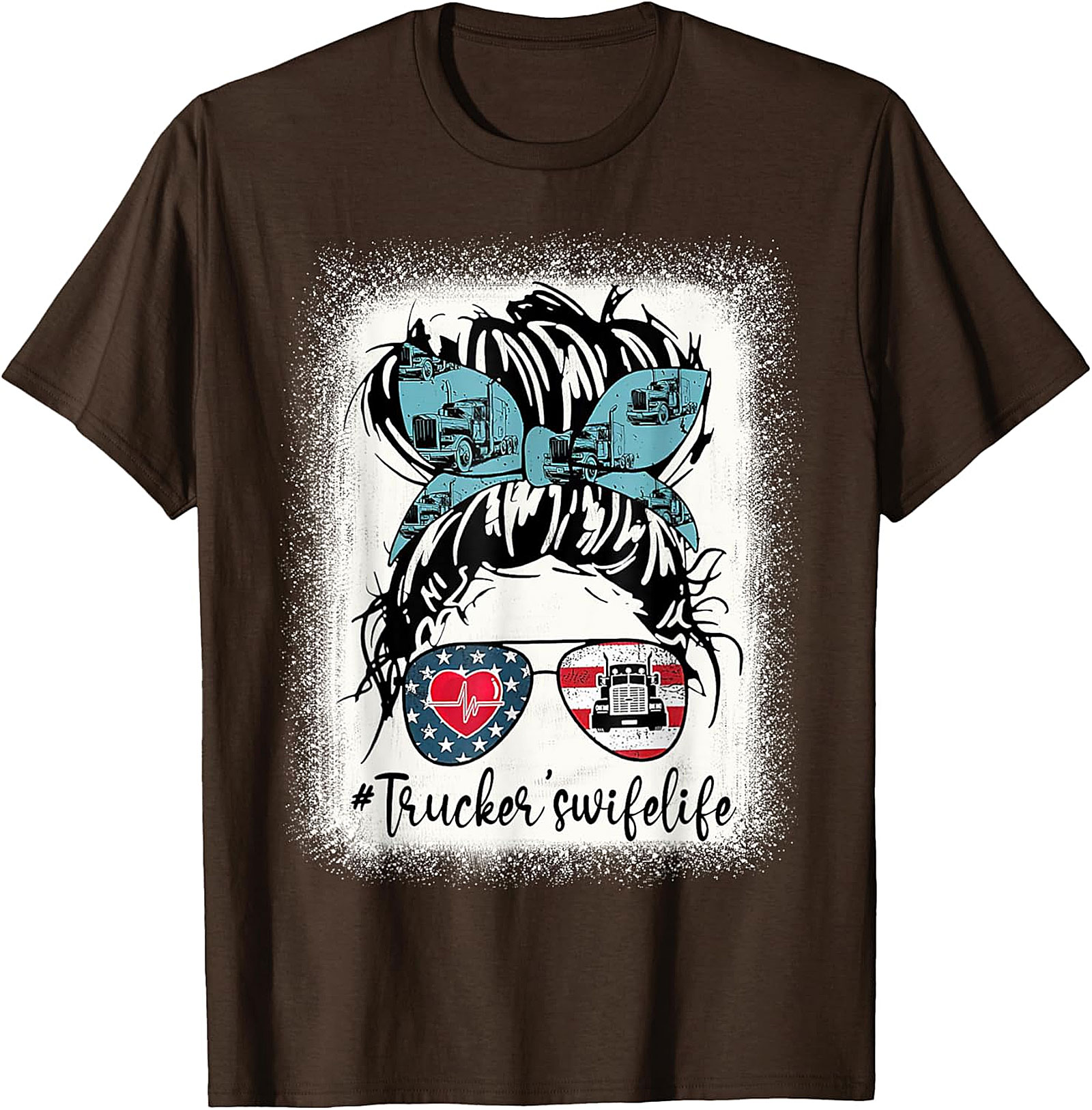 #Trucker'swifelife Messy Bun T-Shirt | Patriotic Graphic Tee