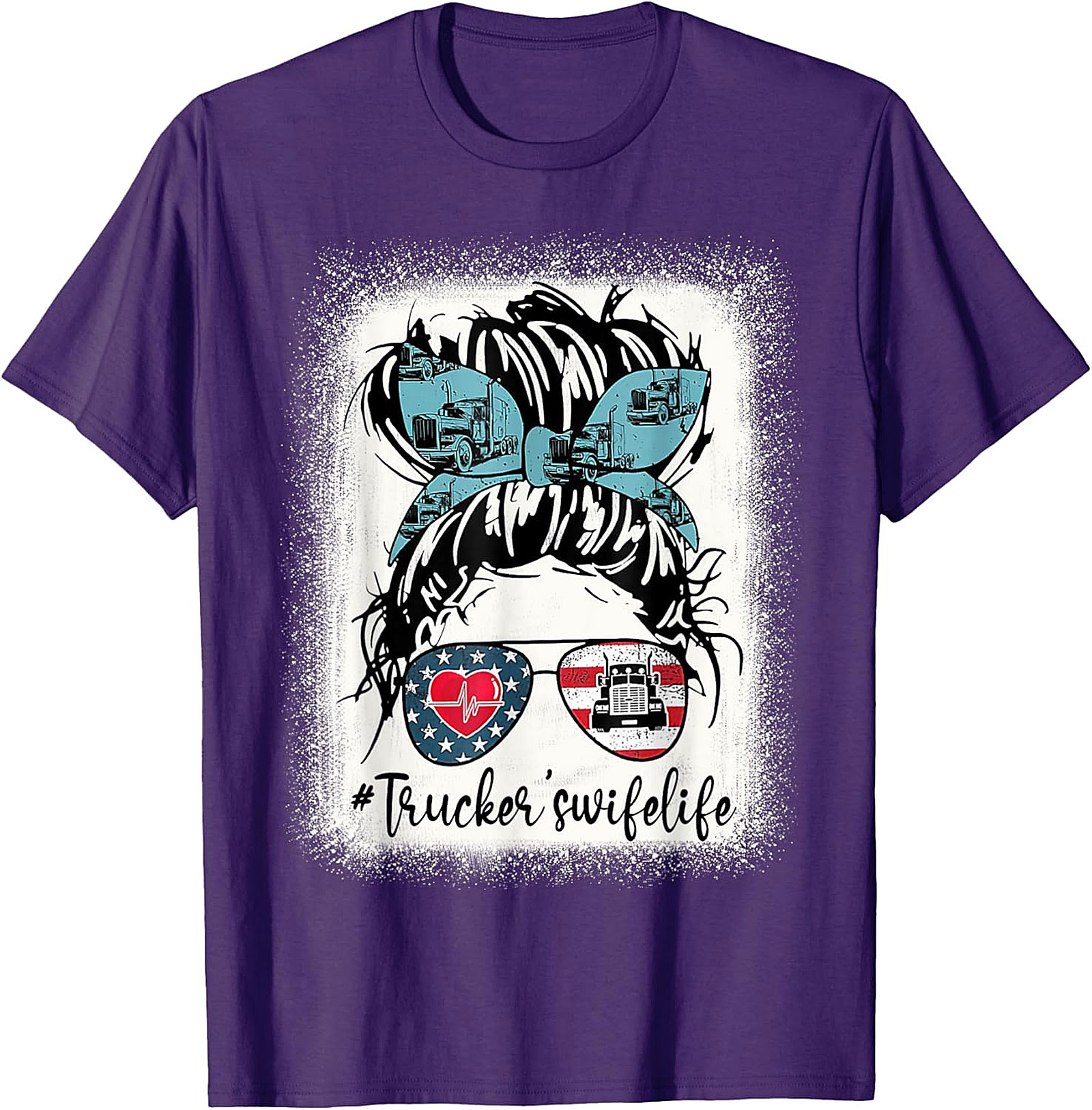 #Trucker'swifelife Messy Bun T-Shirt | Patriotic Graphic Tee