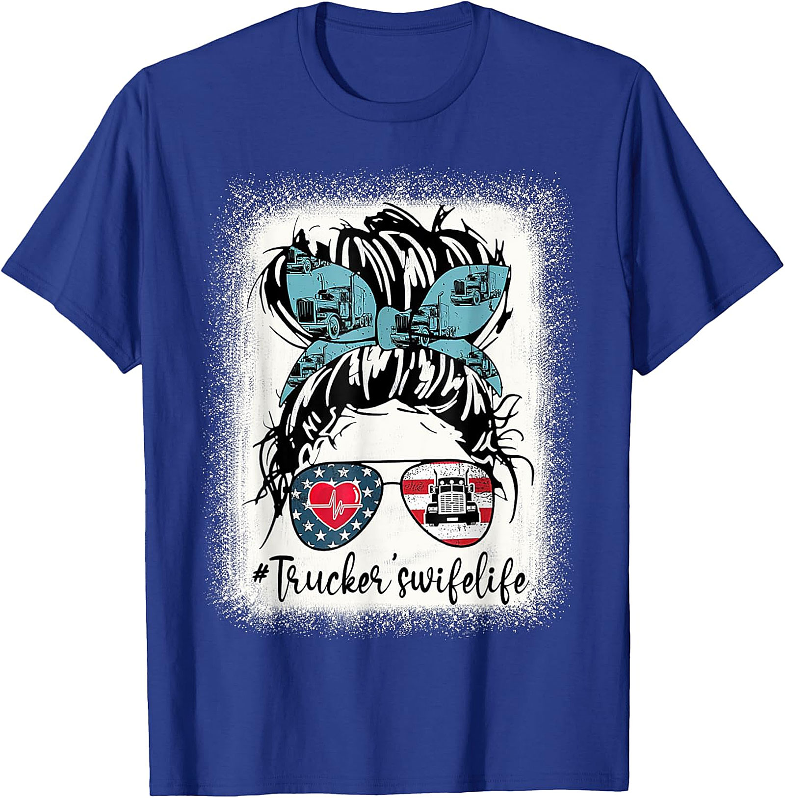#Trucker'swifelife Messy Bun T-Shirt | Patriotic Graphic Tee