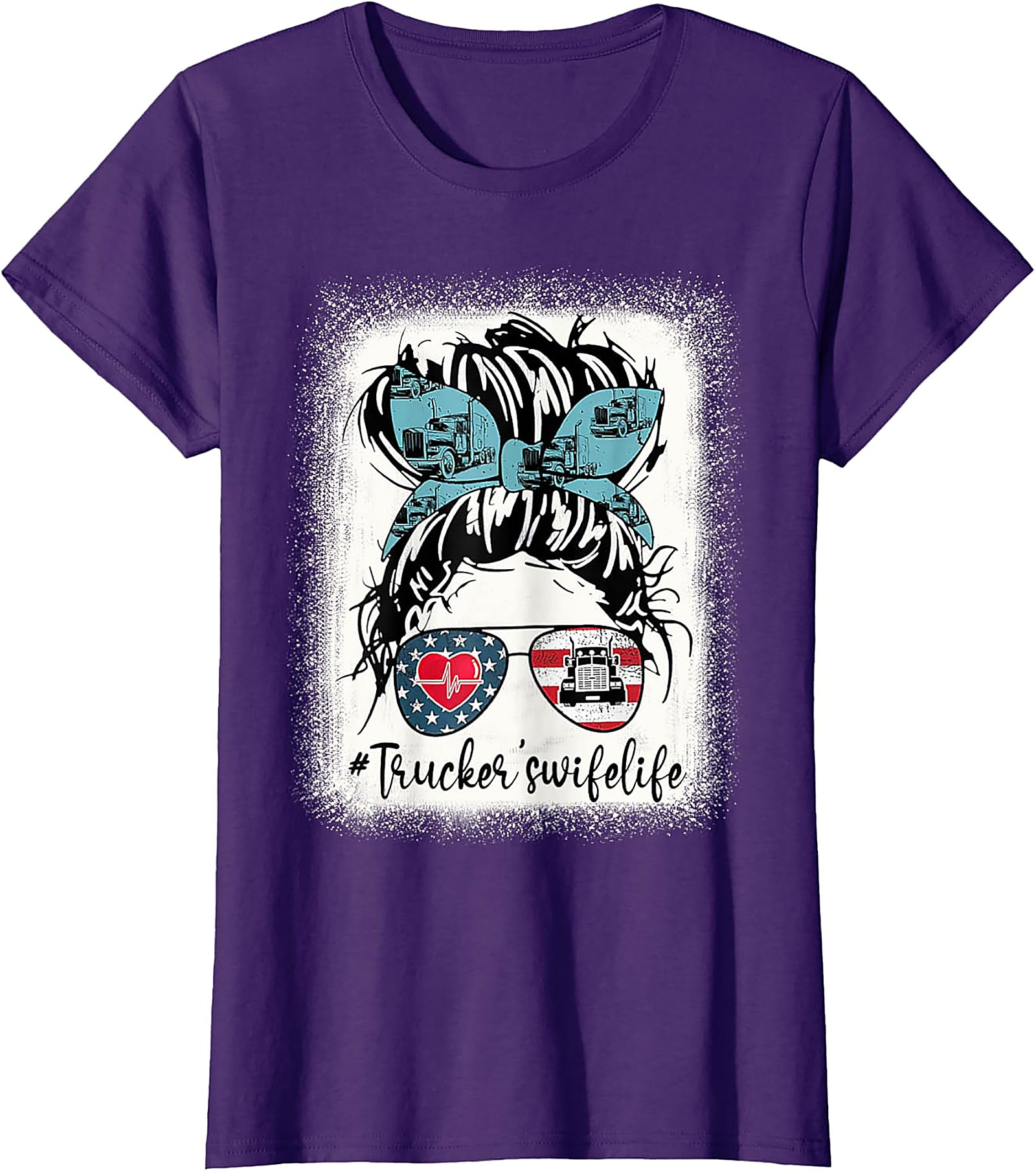#Trucker'swifelife Messy Bun T-Shirt | Patriotic Graphic Tee