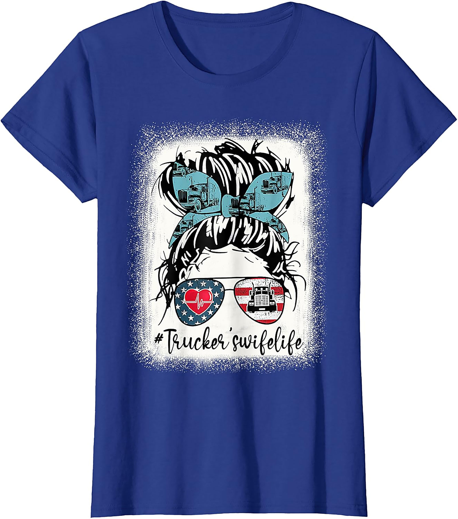 #Trucker'swifelife Messy Bun T-Shirt | Patriotic Graphic Tee