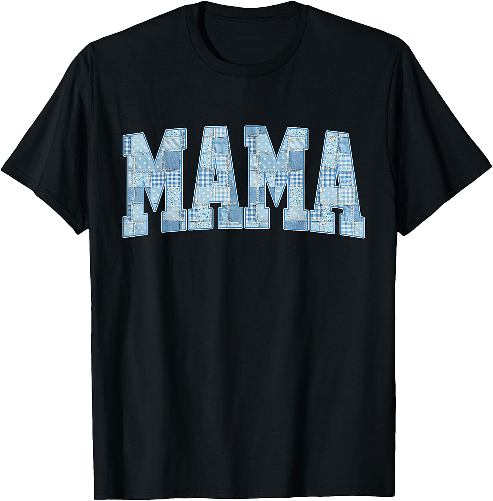 Blue Patchwork Mama T-shirt Soft Cotton Graphic Tee