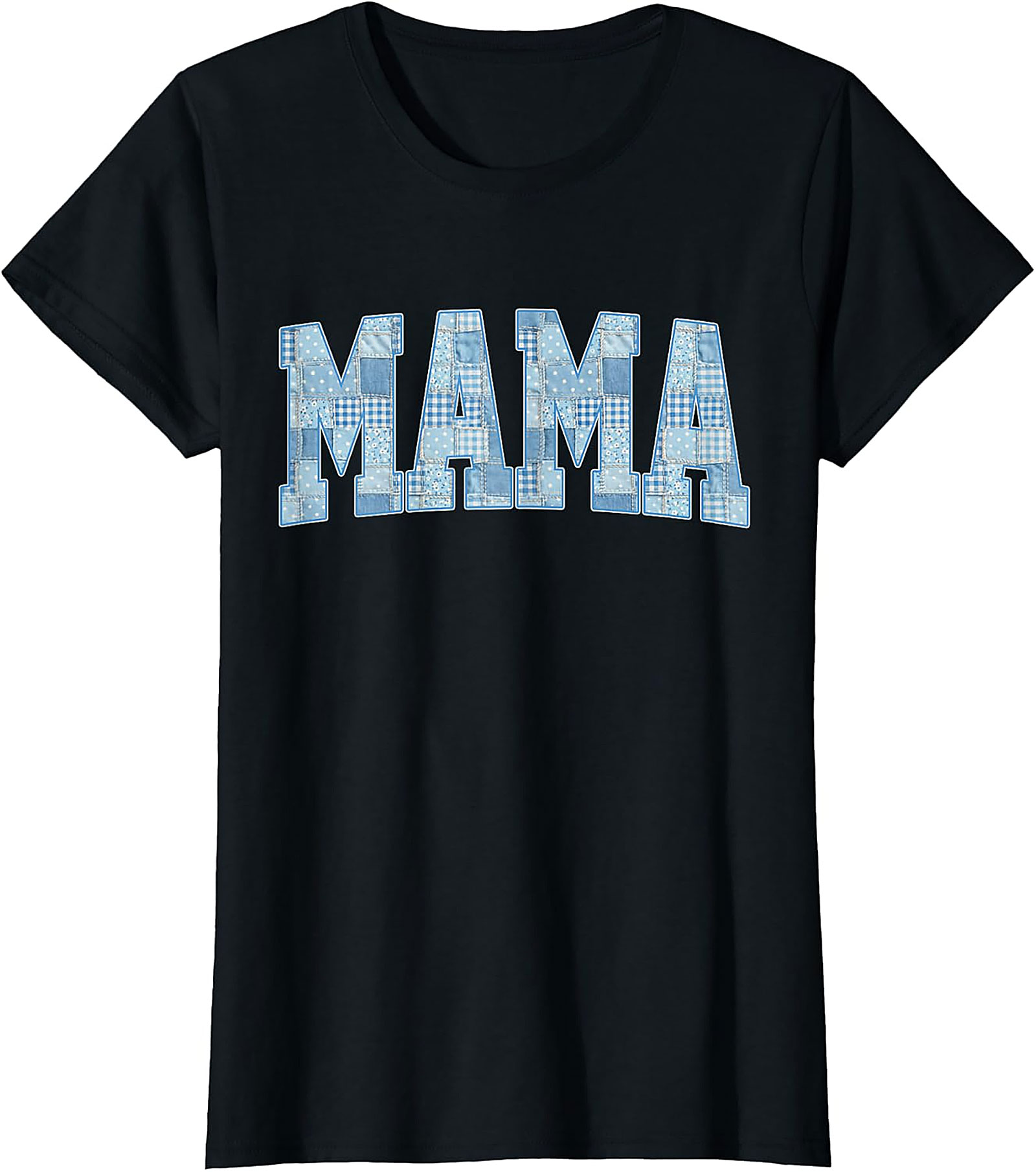 Blue Patchwork Mama T-shirt Soft Cotton Graphic Tee