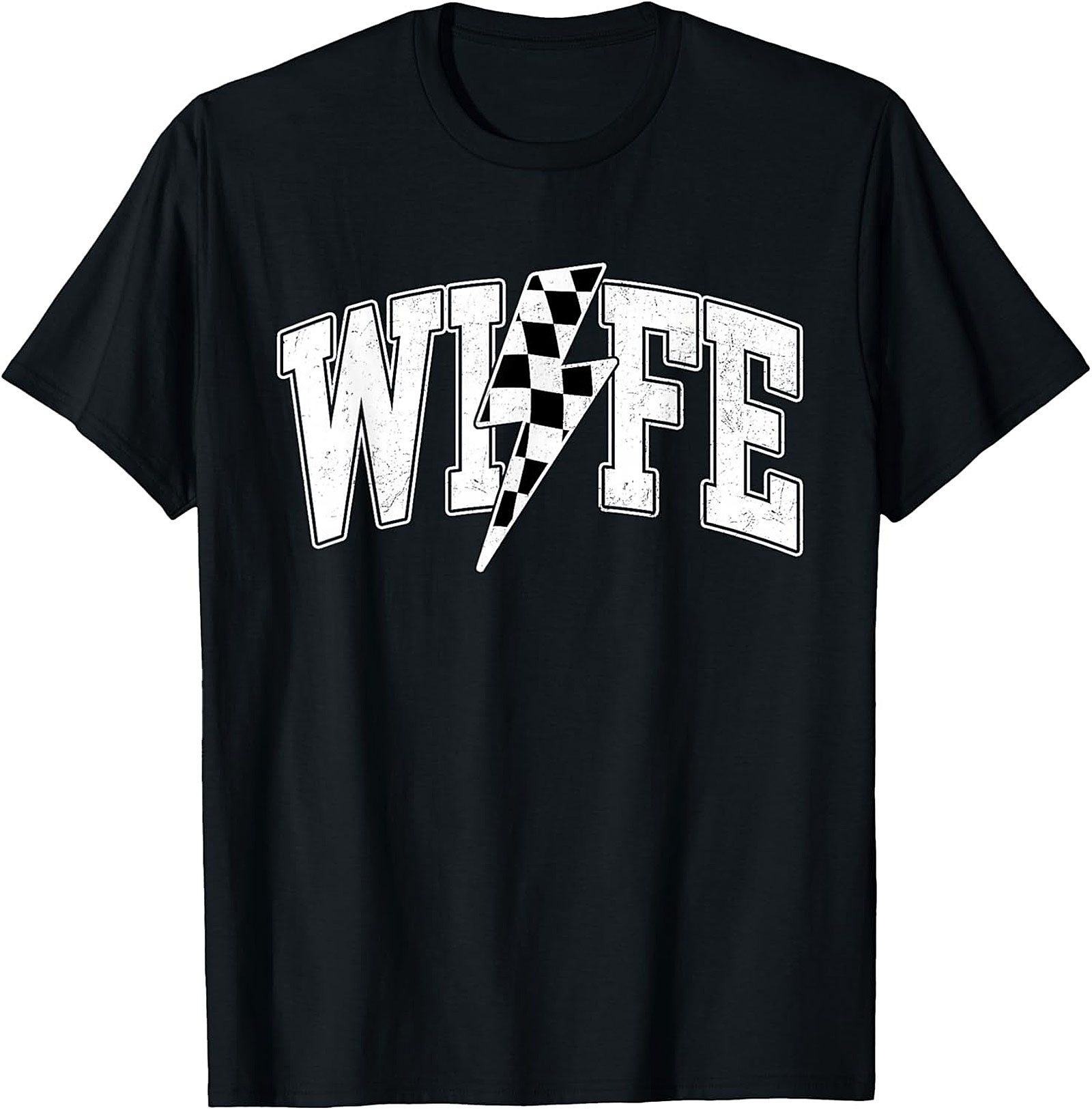 Racing Wife T-shirt | Checkered Lightning Bolt Graphic Tee