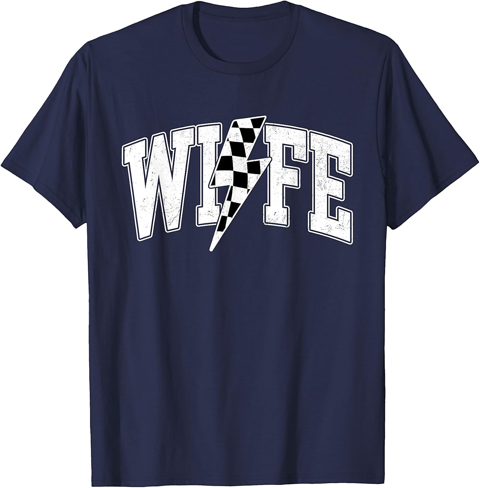 Racing Wife T-shirt | Checkered Lightning Bolt Graphic Tee