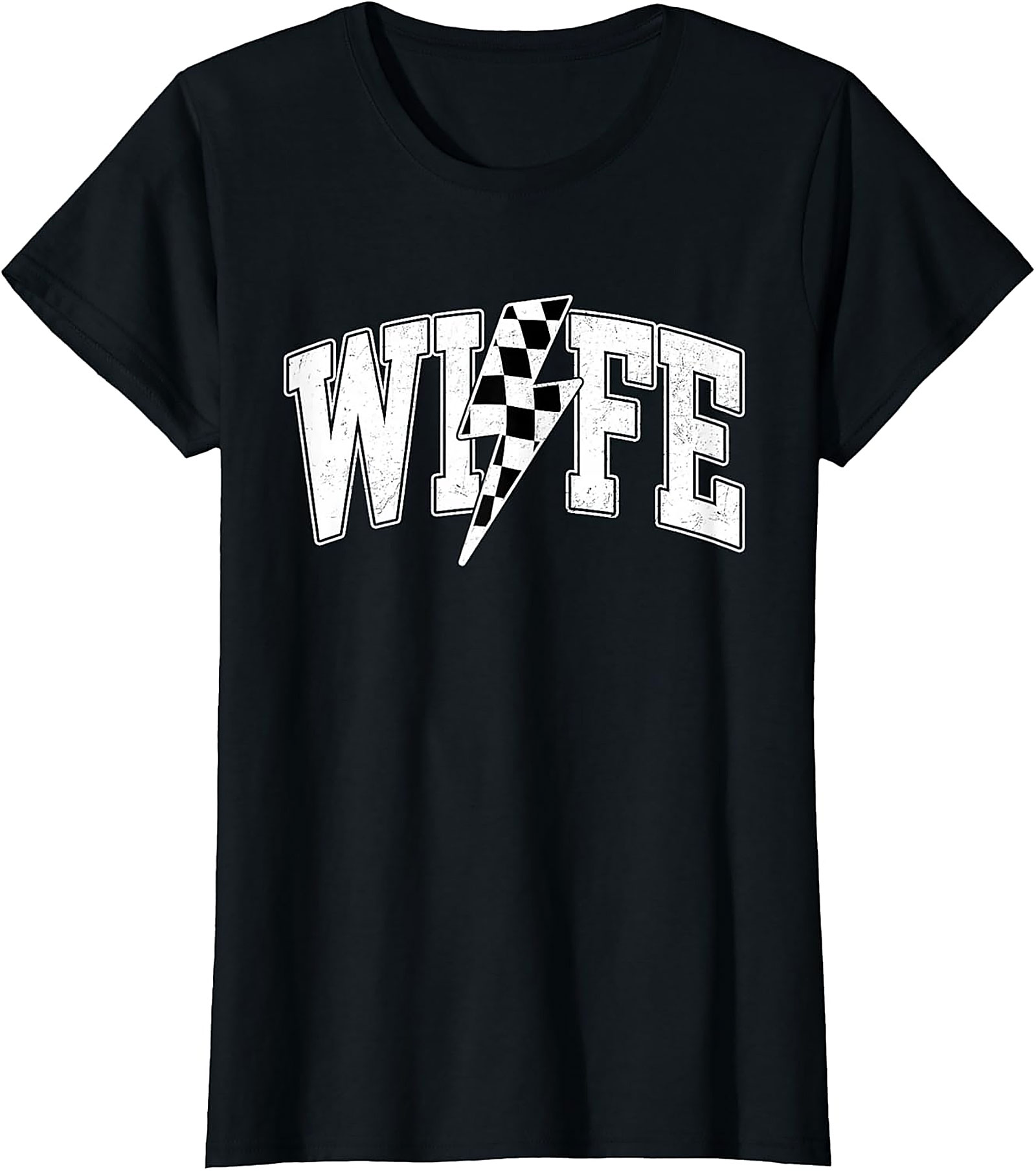 Racing Wife T-shirt | Checkered Lightning Bolt Graphic Tee